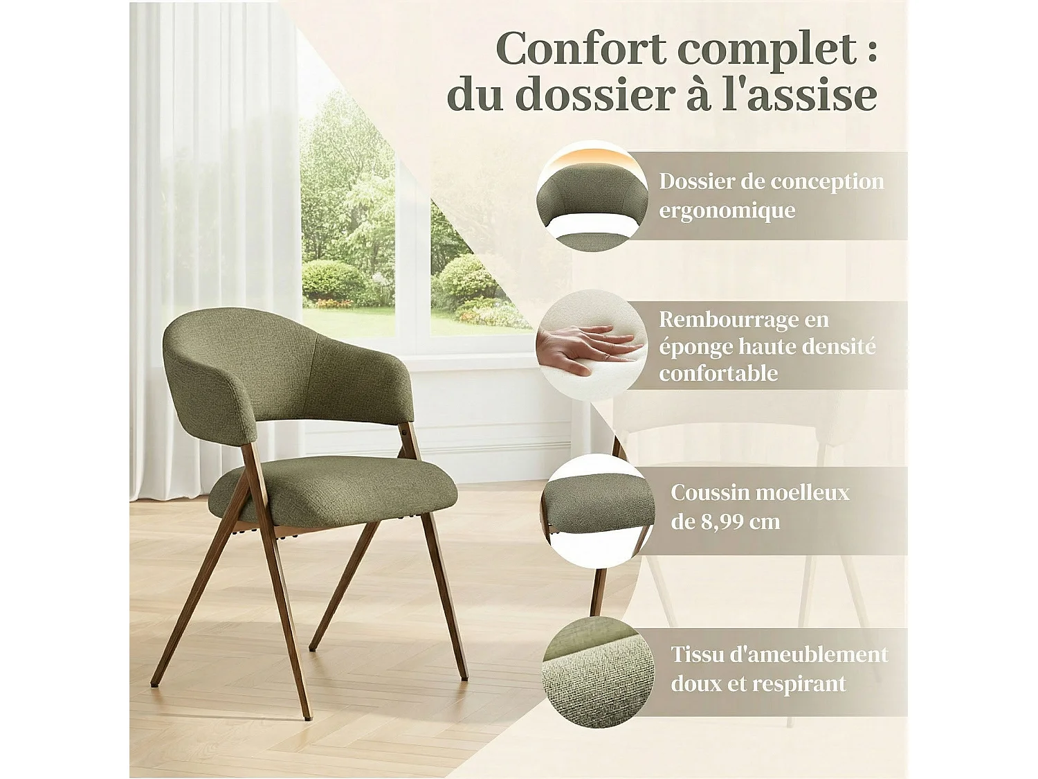 Set van 2 Eetkamerstoelen – Ergonomisch en Comfortabel Ontwerp, Vintage Stijl, Stoffen Groen