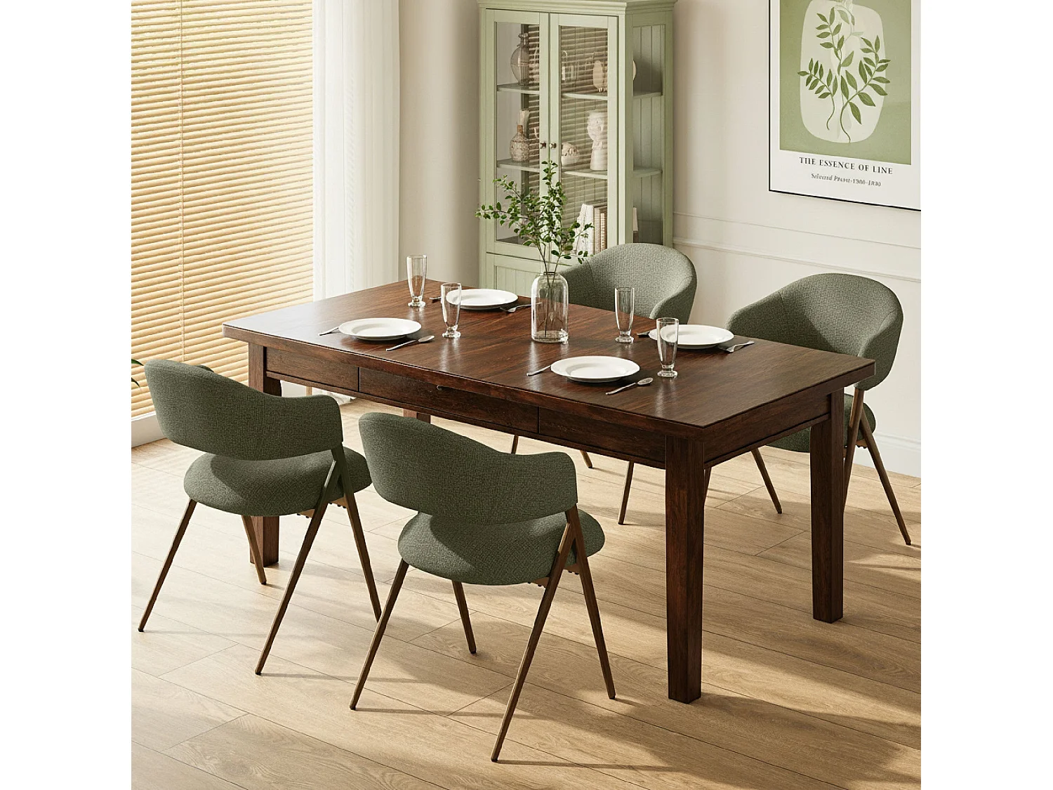 Set van 2 Eetkamerstoelen – Ergonomisch en Comfortabel Ontwerp, Vintage Stijl, Stoffen Groen