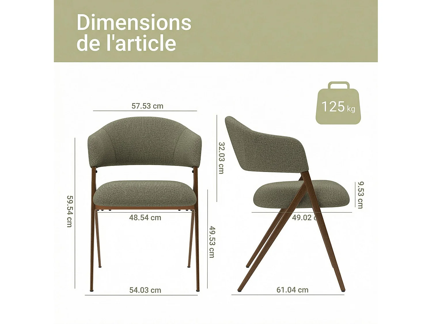 Set van 2 Eetkamerstoelen – Ergonomisch en Comfortabel Ontwerp, Vintage Stijl, Stoffen Groen
