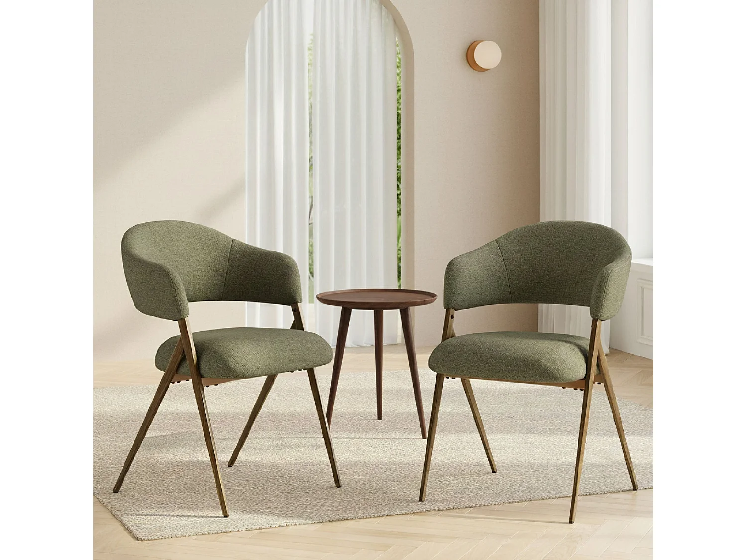 Set van 2 Eetkamerstoelen – Ergonomisch en Comfortabel Ontwerp, Vintage Stijl, Stoffen Groen