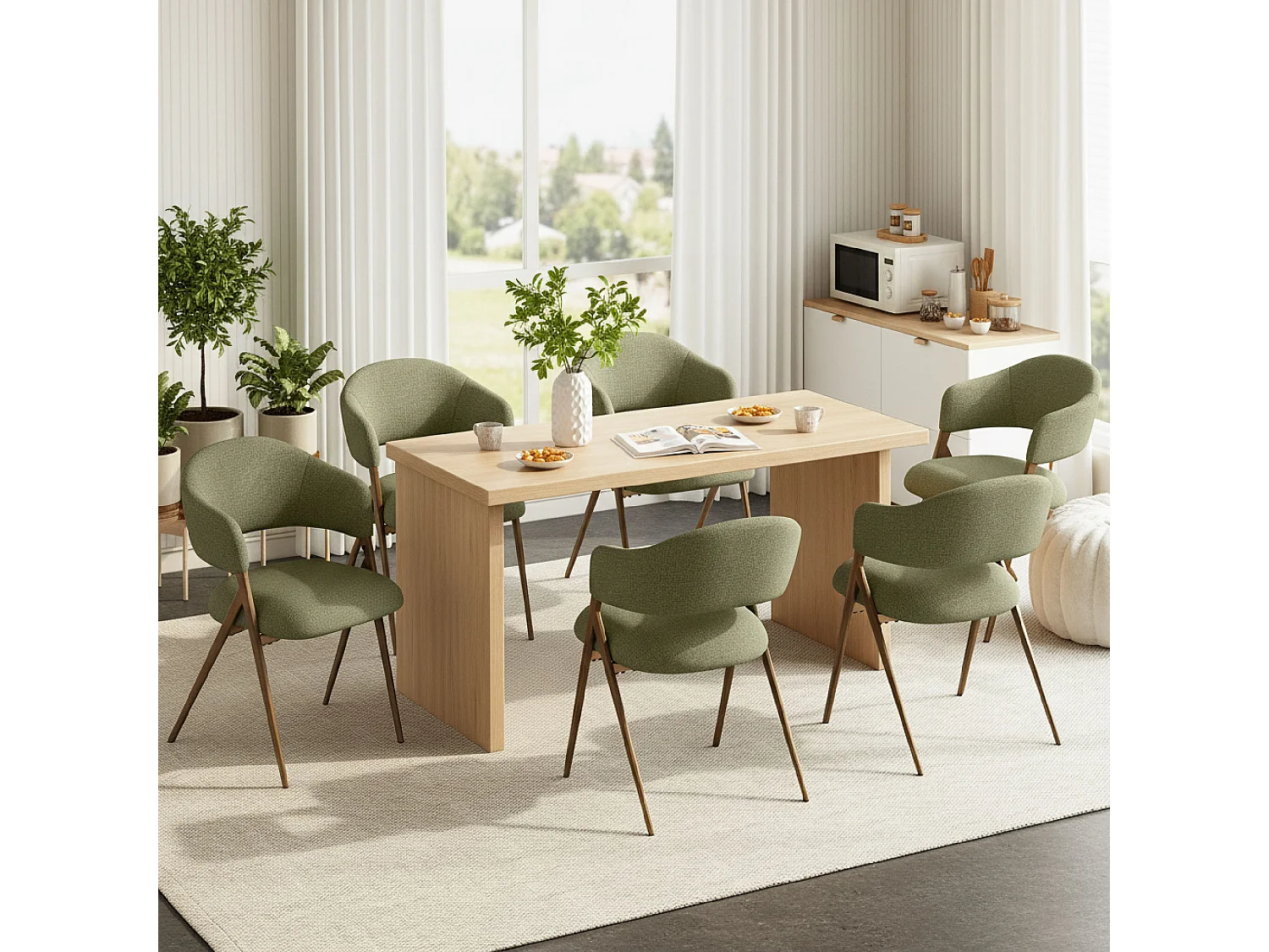 2er-Set Esszimmerstühle – Ergonomisches und komfortables Design, Vintage-Stil, Stoff Grün