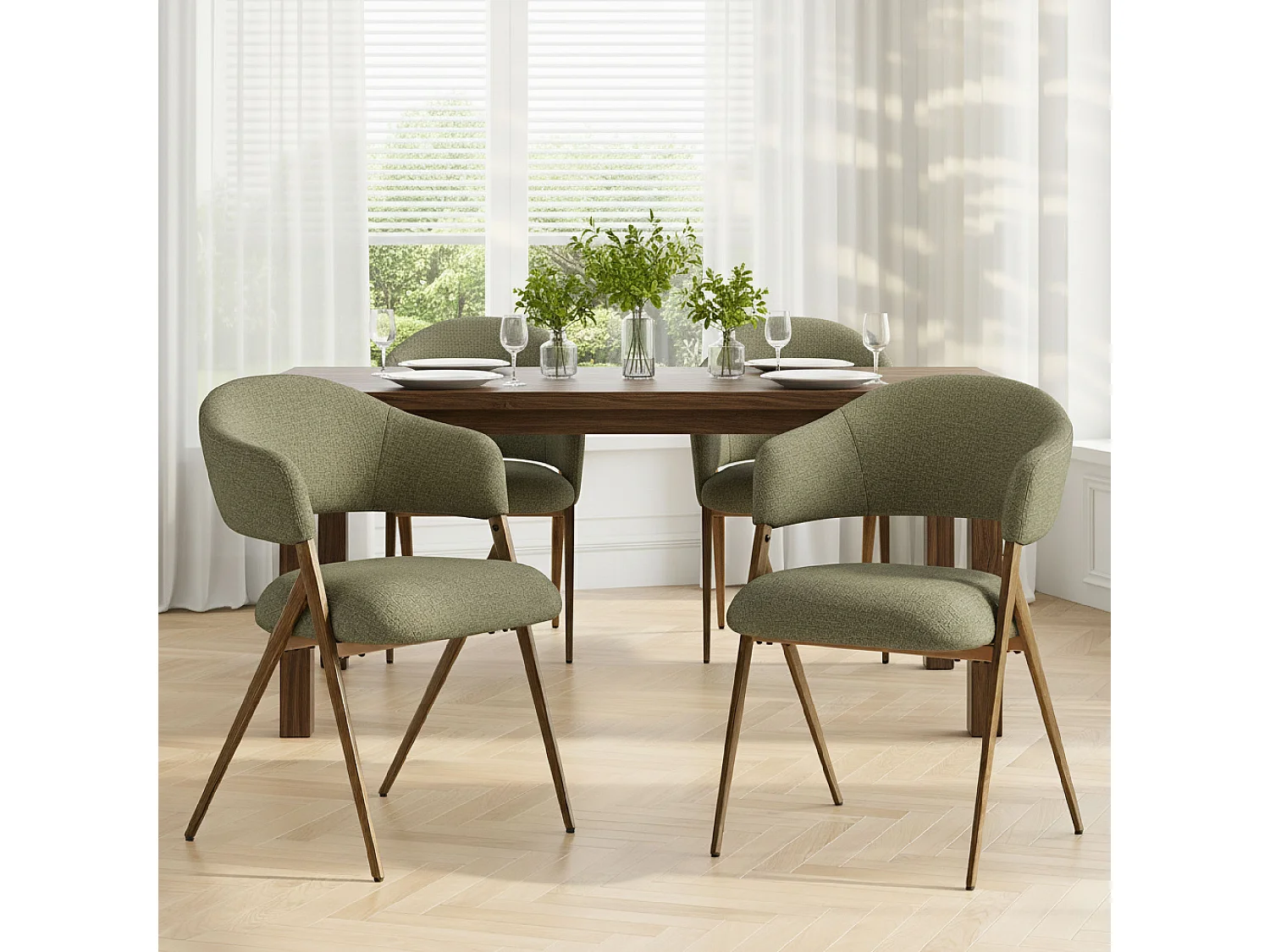 2er-Set Esszimmerstühle – Ergonomisches und komfortables Design, Vintage-Stil, Stoff Grün