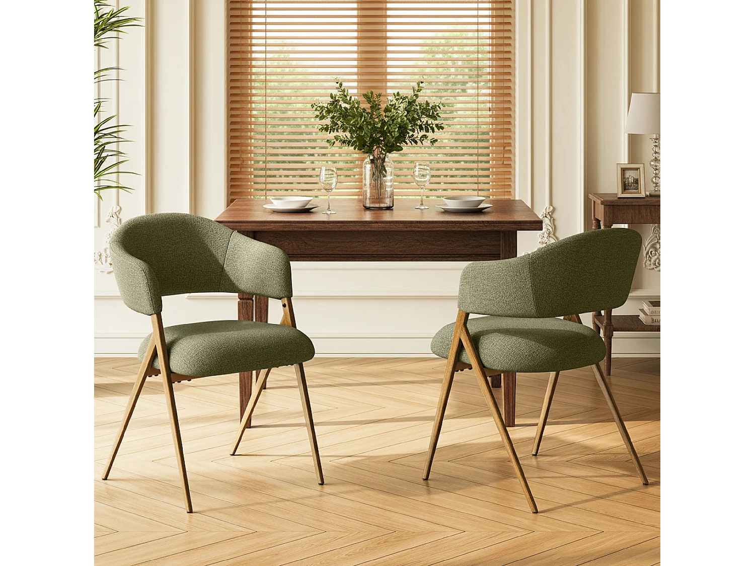 2er-Set Esszimmerstühle – Ergonomisches und komfortables Design, Vintage-Stil, Stoff Grün