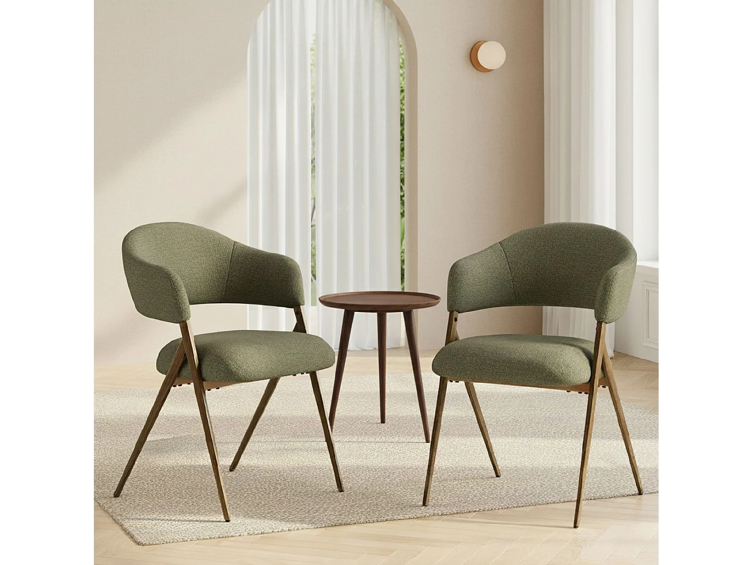 2er-Set Esszimmerstühle – Ergonomisches und komfortables Design, Vintage-Stil, Stoff Grün