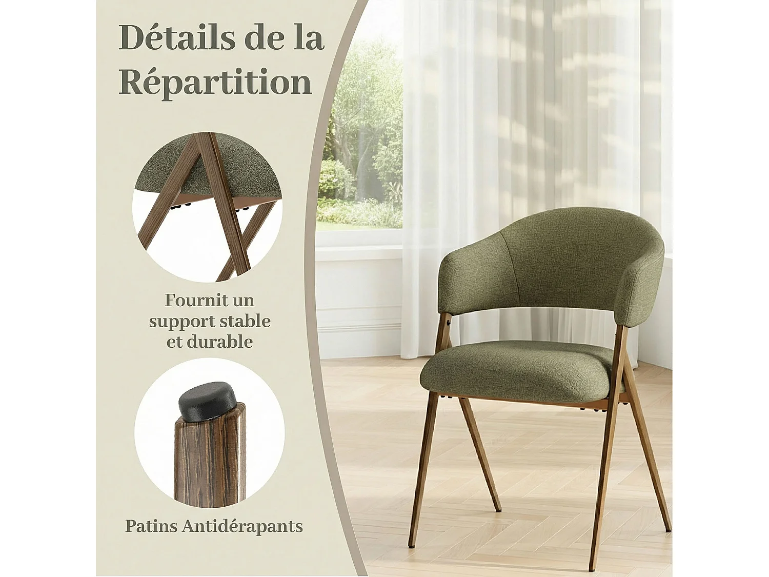 2er-Set Esszimmerstühle – Ergonomisches und komfortables Design, Vintage-Stil, Stoff Grün