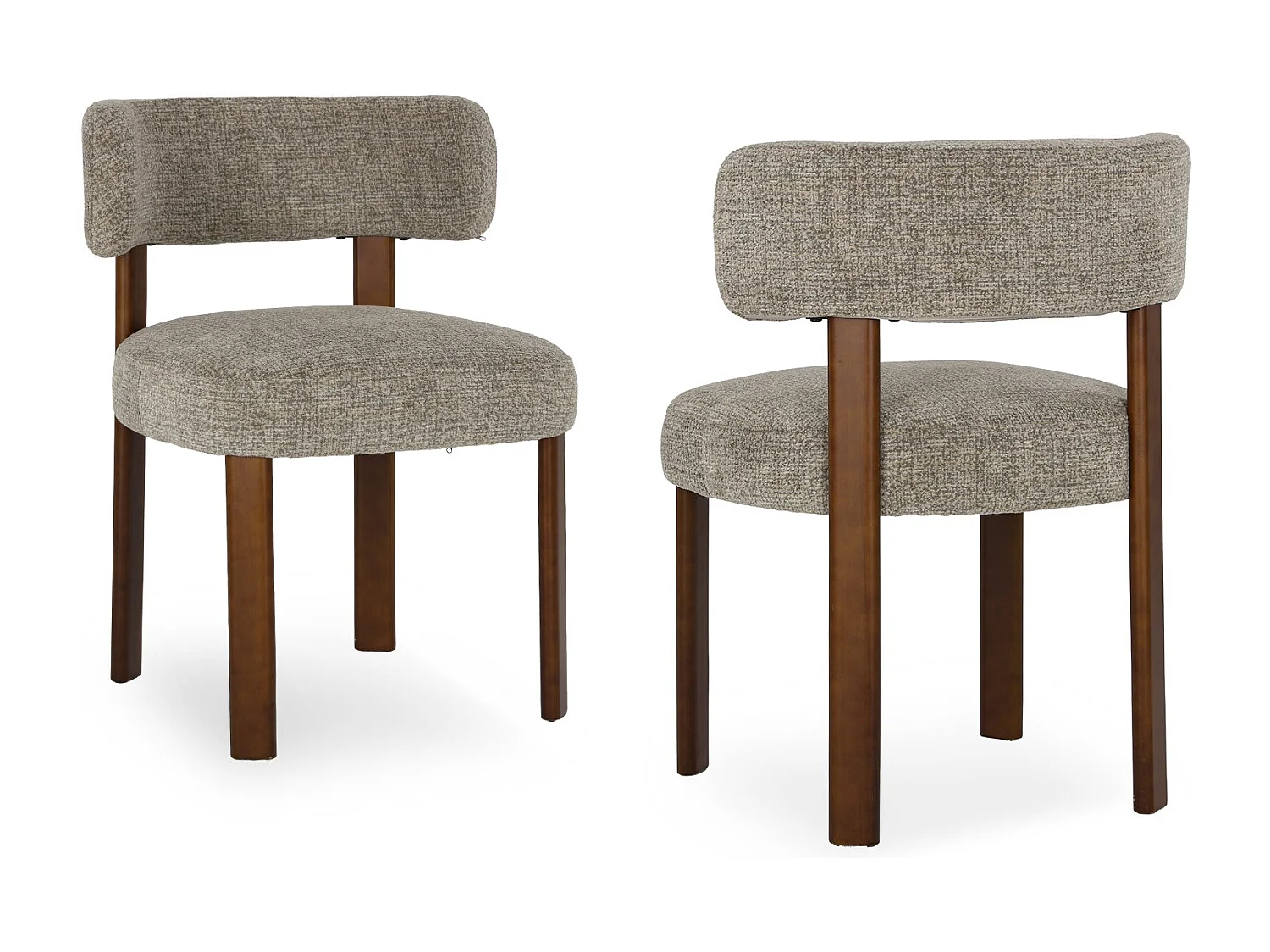 Lot de 2 chaises de salle à manger en bois massif marron SMARTUE, tissu bouclé, dossier incurvé