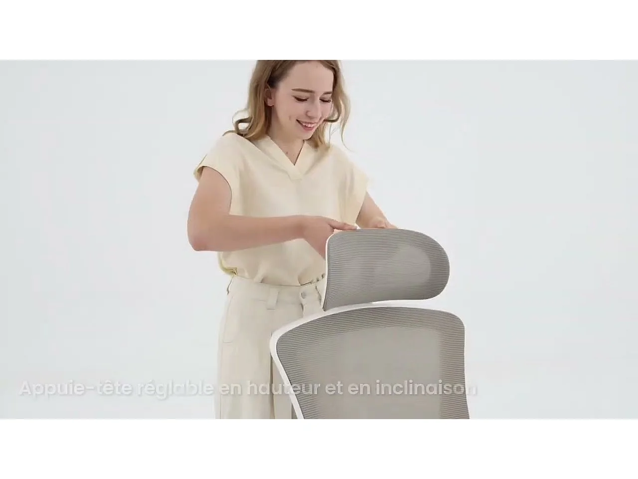 Ergonomische bureaustoel – Hoge rugleuning van mesh, verstelbare lendensteun en hoofdsteun – Wit