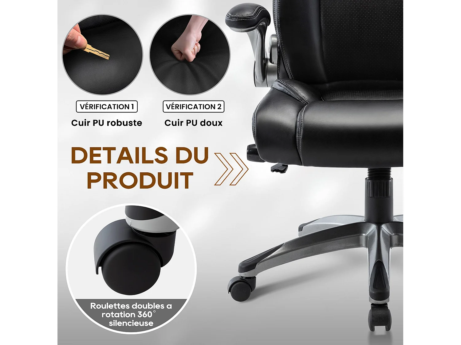 Chaise de bureau - chaise de bureau ergonomique - Fauteuil de direction pivotant, capacité de charge de 150 kg - Noir