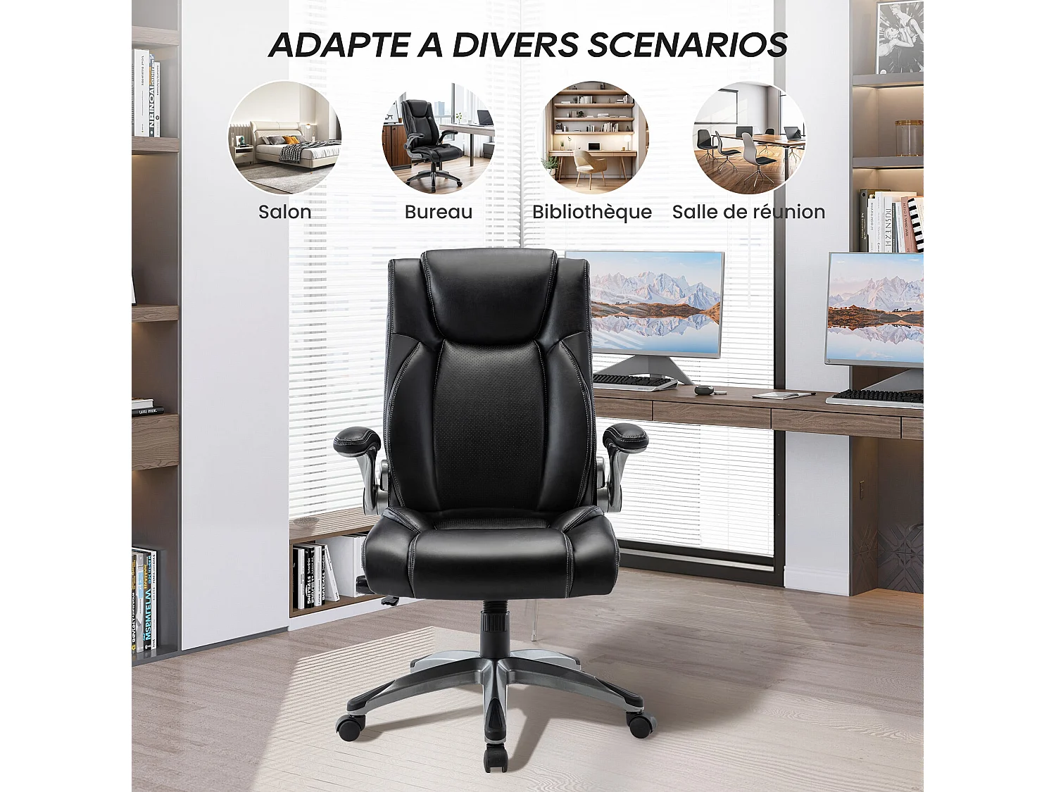 Chaise de bureau - chaise de bureau ergonomique - Fauteuil de direction pivotant, capacité de charge de 150 kg - Noir