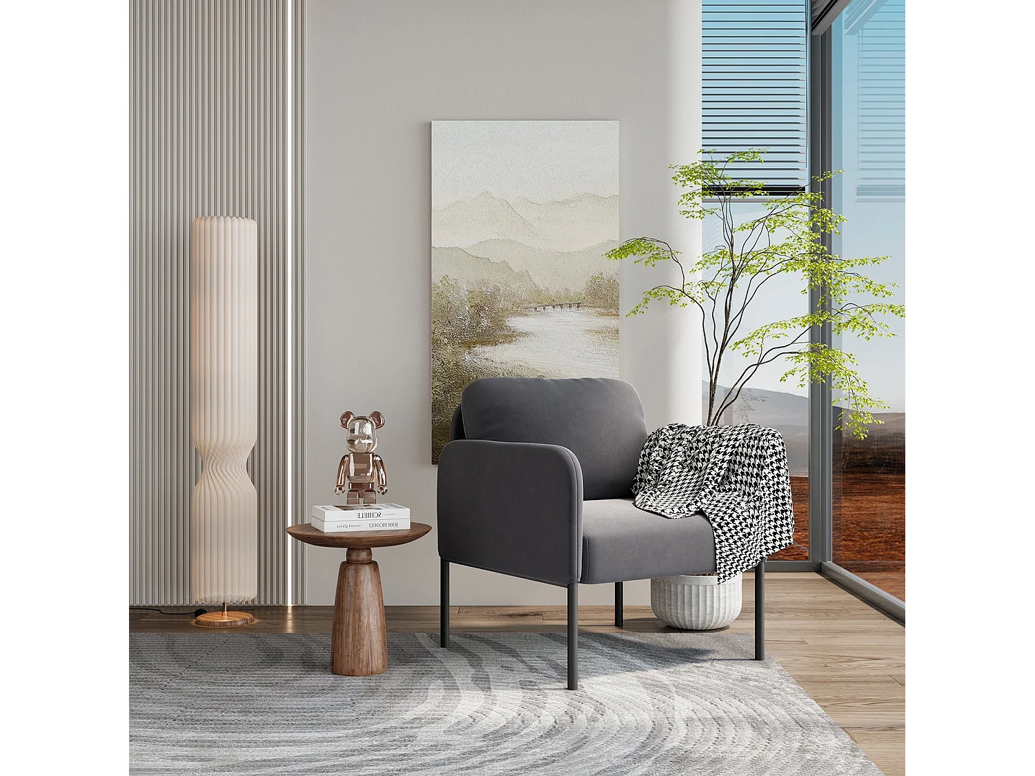 Un fauteuil au confort naturel, pensé pour le quotidien - Fauteuil avec dossier enveloppant et pieds en métal fin, Gris