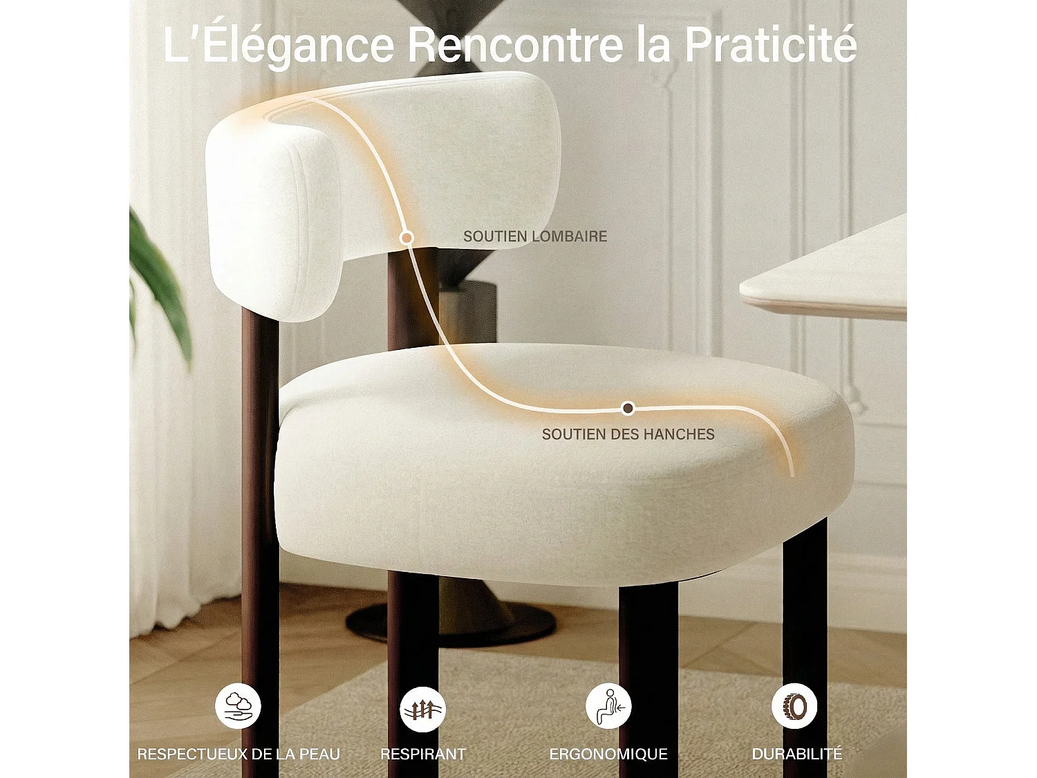 Lot 2 Chaises de salle à manger en bois massif – design épuré et chaleureux - Beige