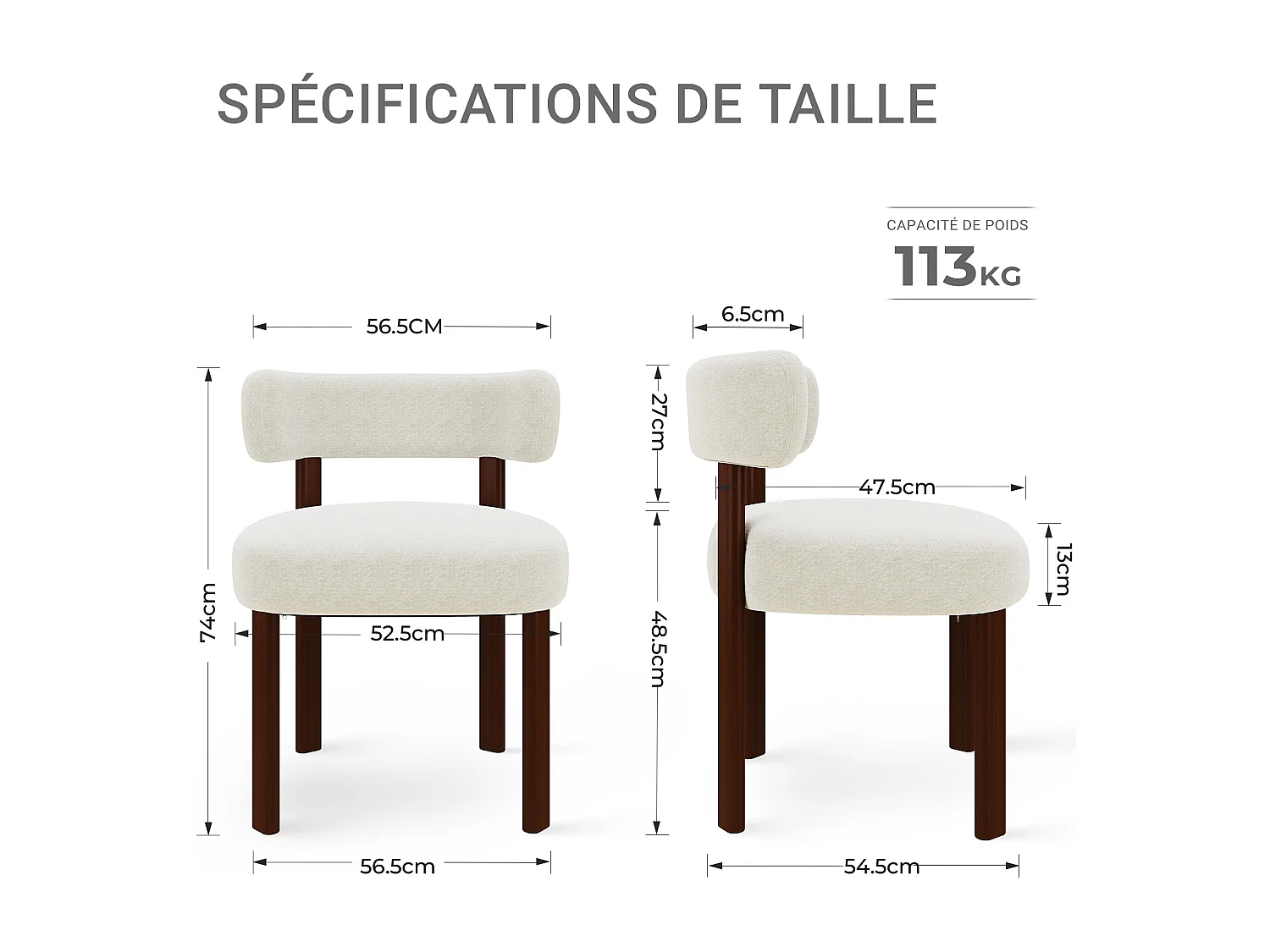 Lot 2 Chaises de salle à manger en bois massif – design épuré et chaleureux - Beige