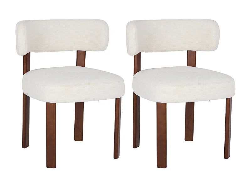 Lot de 2 chaises de salle à manger en bois massif beige SMARTUE, tissu bouclé, dossier incurvé