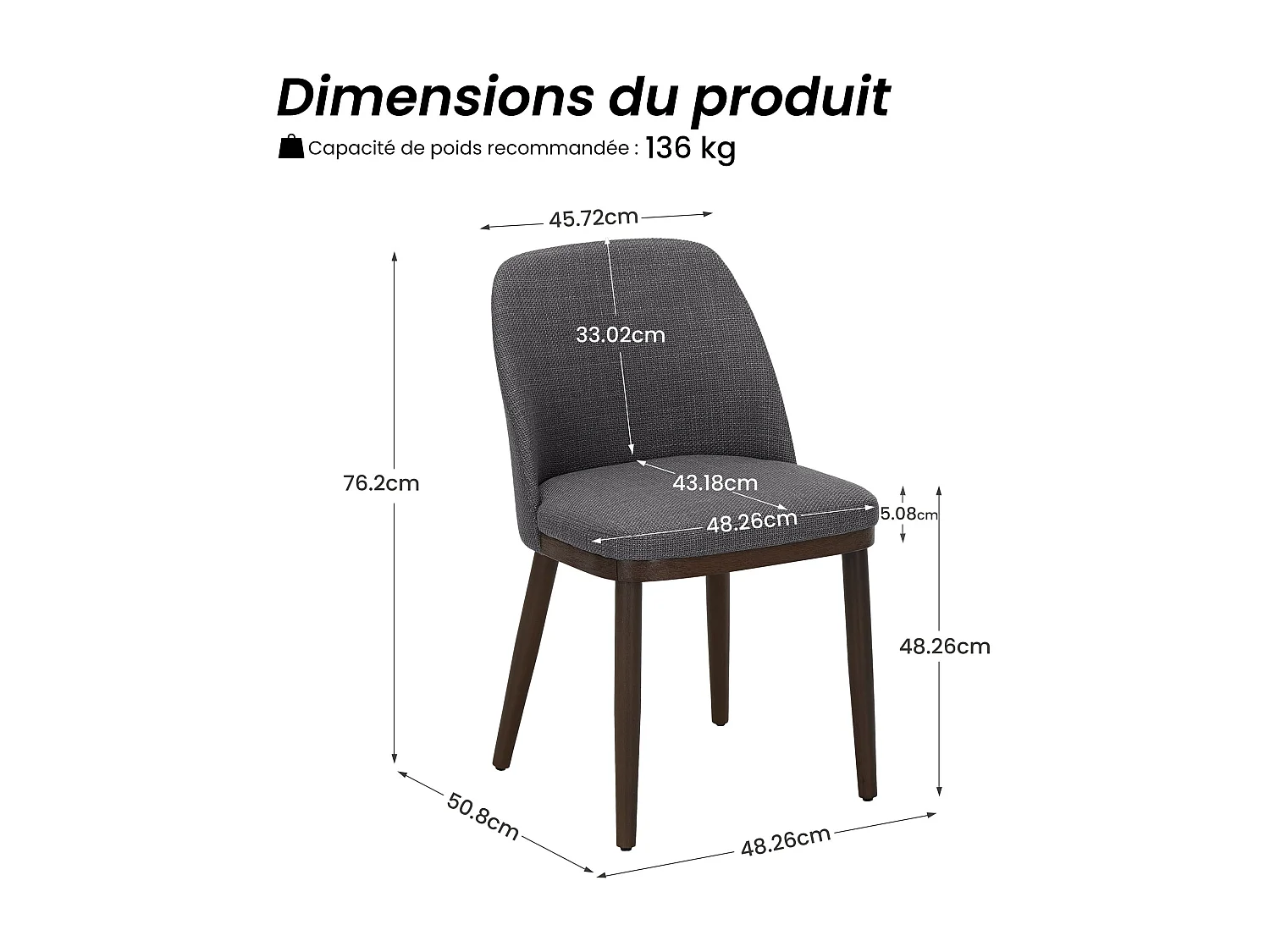 Lot de 2 Chaises de Salle à Manger – Chaises Design Confortables en Tissu avec Pieds en Bois Massif, Idéales pour Salon, Cuisine ou Salle à Manger - Gris