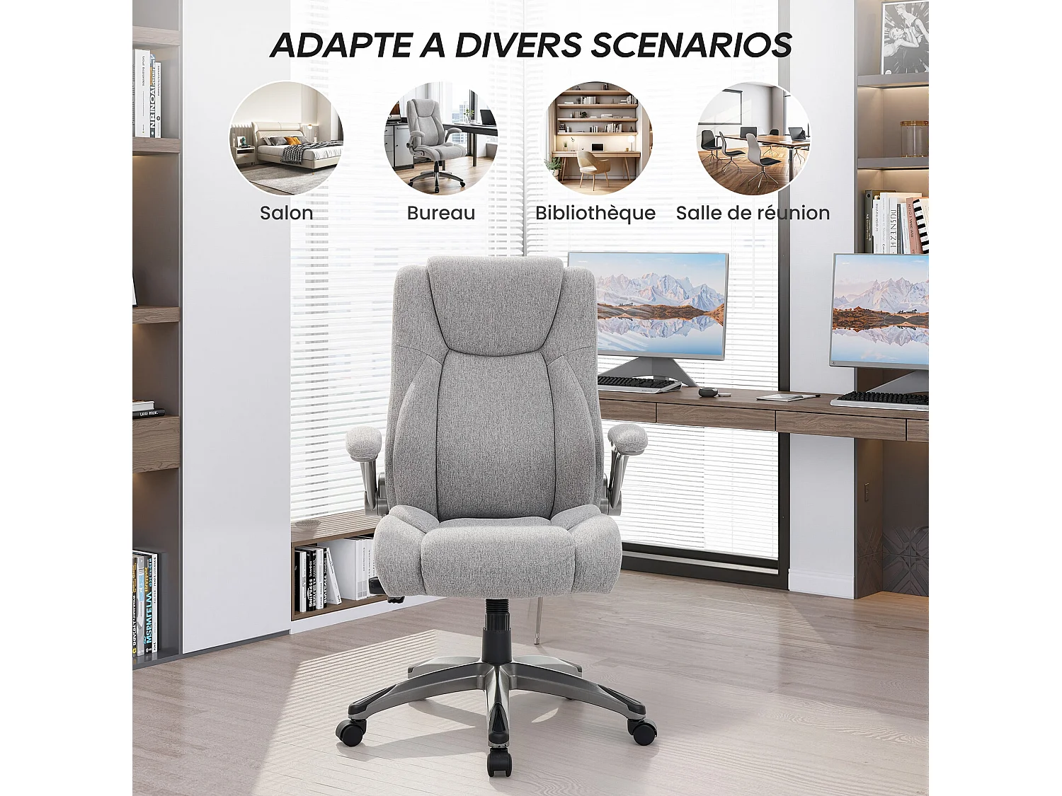 Chaise de bureau - chaise de bureau ergonomique - Fauteuil de direction pivotant, capacité de charge de 150 kg - Gris