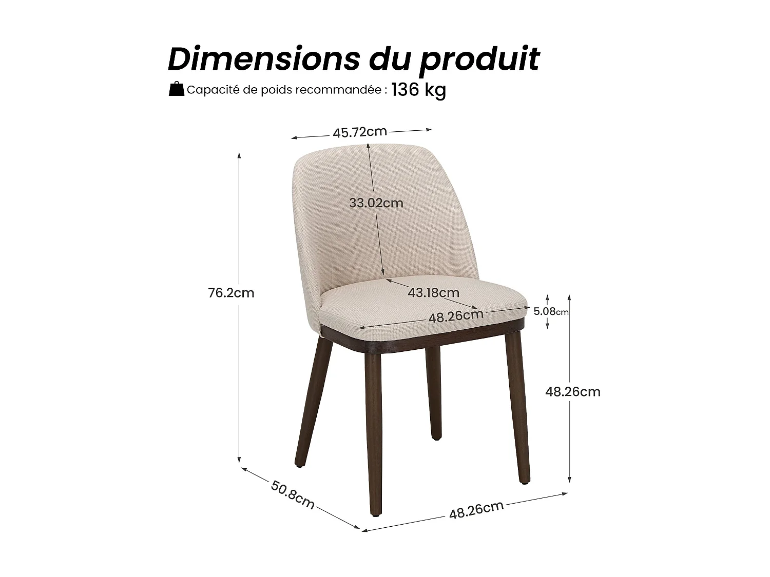 Lot de 2 Chaises de Salle à Manger – Chaises Design Confortables en Tissu avec Pieds en Bois Massif, Idéales pour Salon, Cuisine ou Salle à Manger - Beige