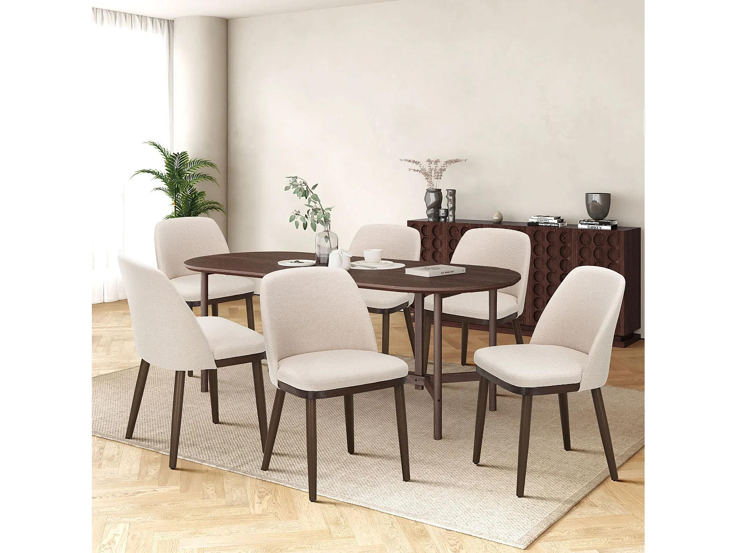 Lot de 2 Chaises de Salle à Manger – Chaises Design Confortables en Tissu avec Pieds en Bois Massif, Beige