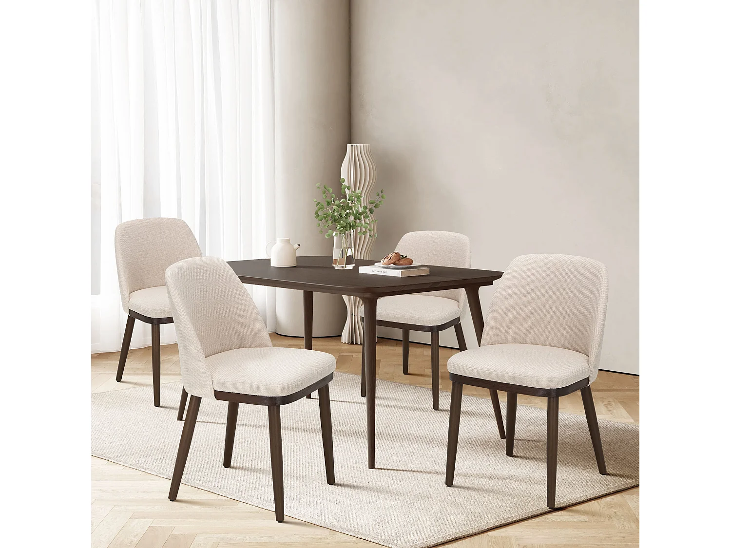 Lot de 2 Chaises de Salle à Manger – Chaises Design Confortables en Tissu avec Pieds en Bois Massif, Beige
