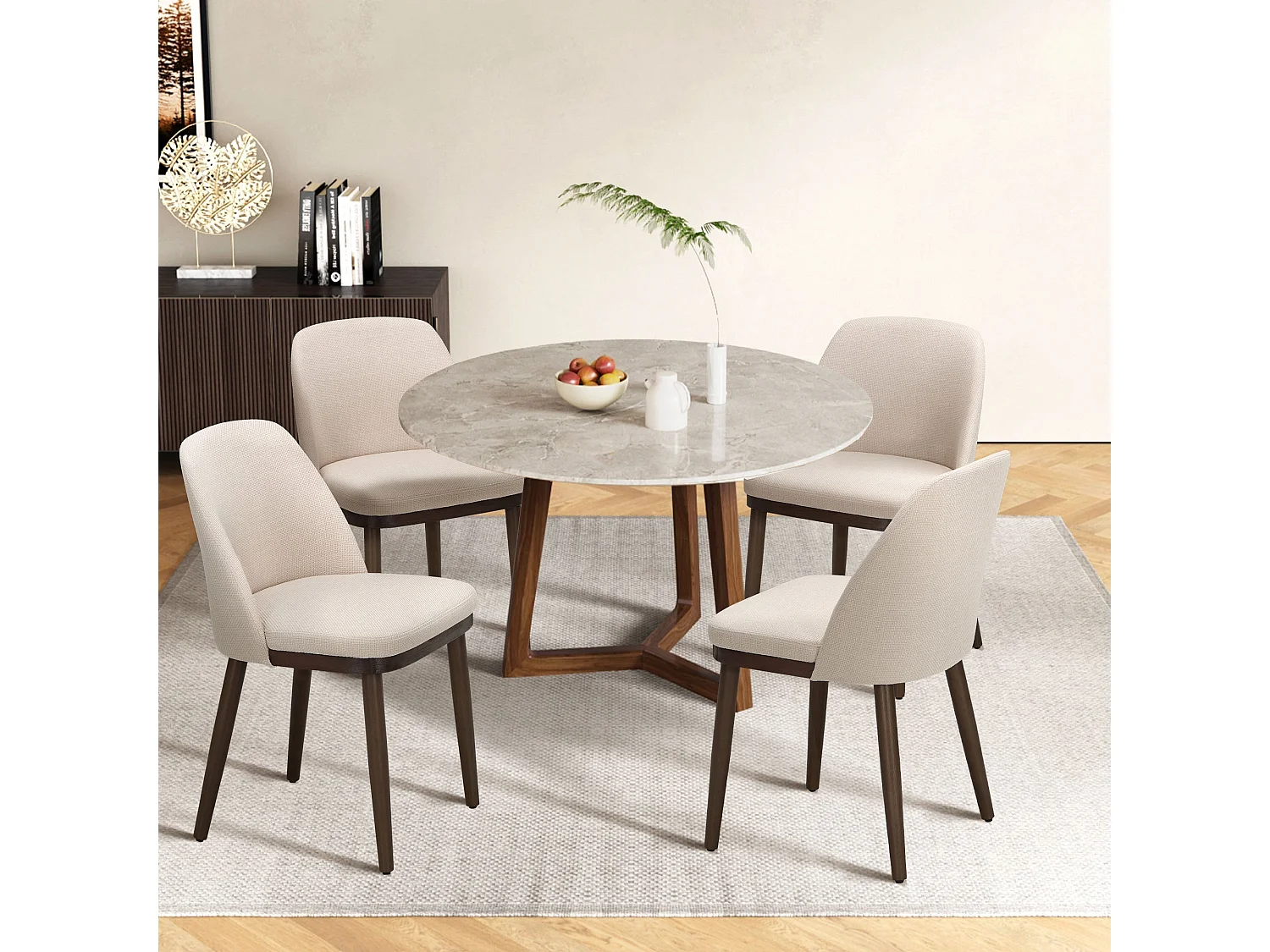 Lot de 2 Chaises de Salle à Manger – Chaises Design Confortables en Tissu avec Pieds en Bois Massif, Beige