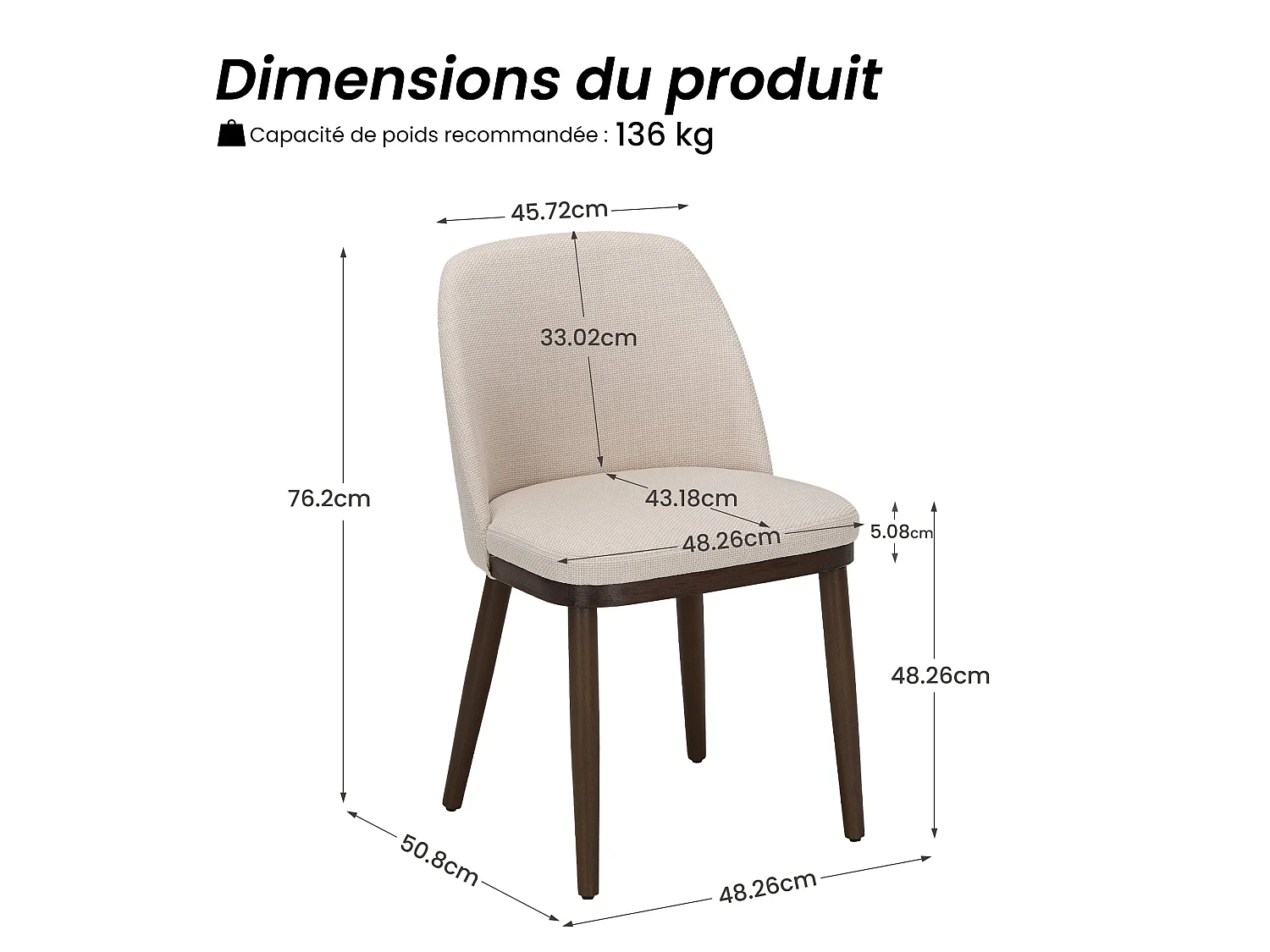 Lot de 2 Chaises de Salle à Manger – Chaises Design Confortables en Tissu avec Pieds en Bois Massif, Beige