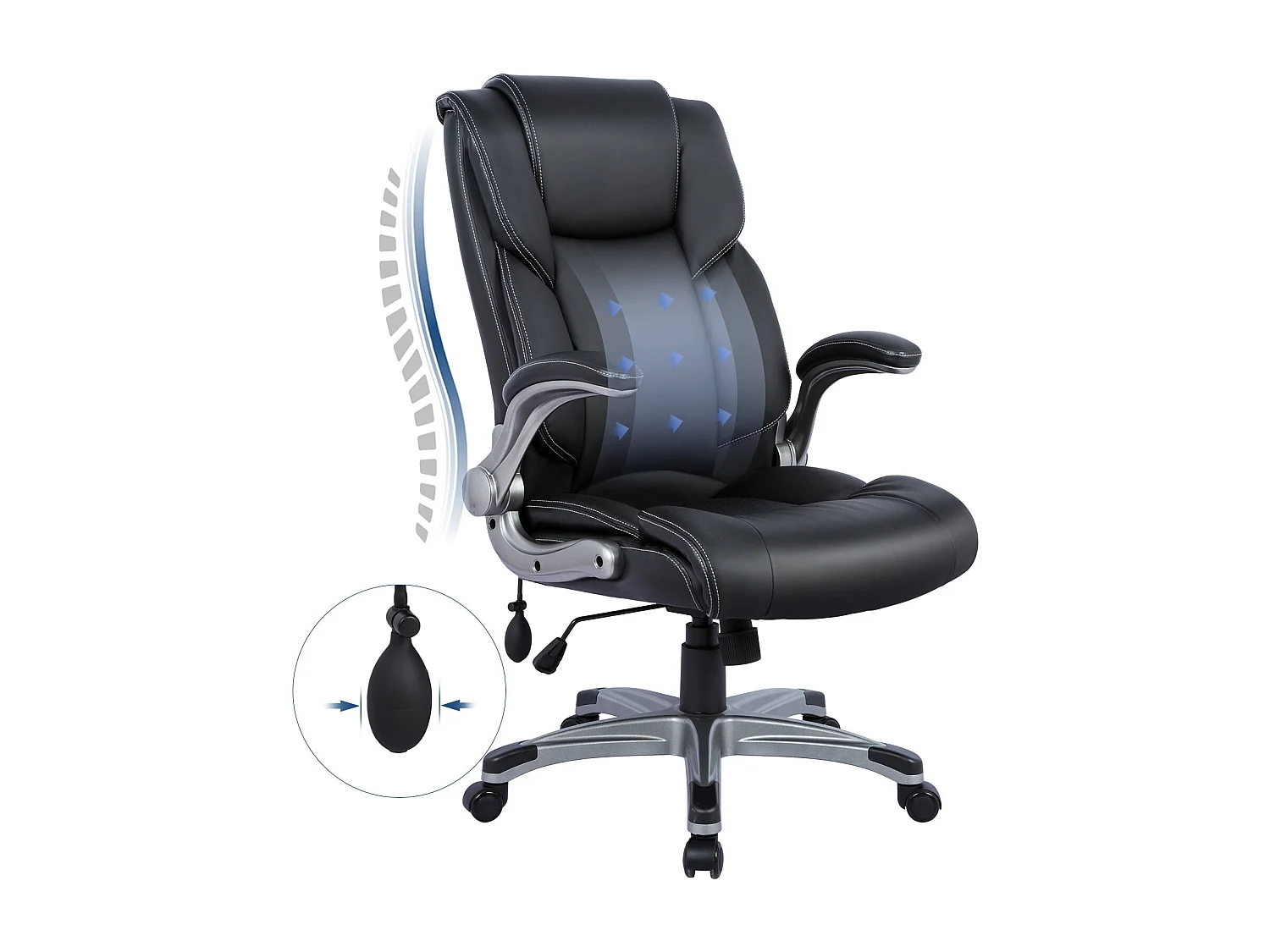 Chaise de Bureau ergonomique en similicuir, Dossier Inclinable, Accoudoirs et Hauteur Réglables - Noir