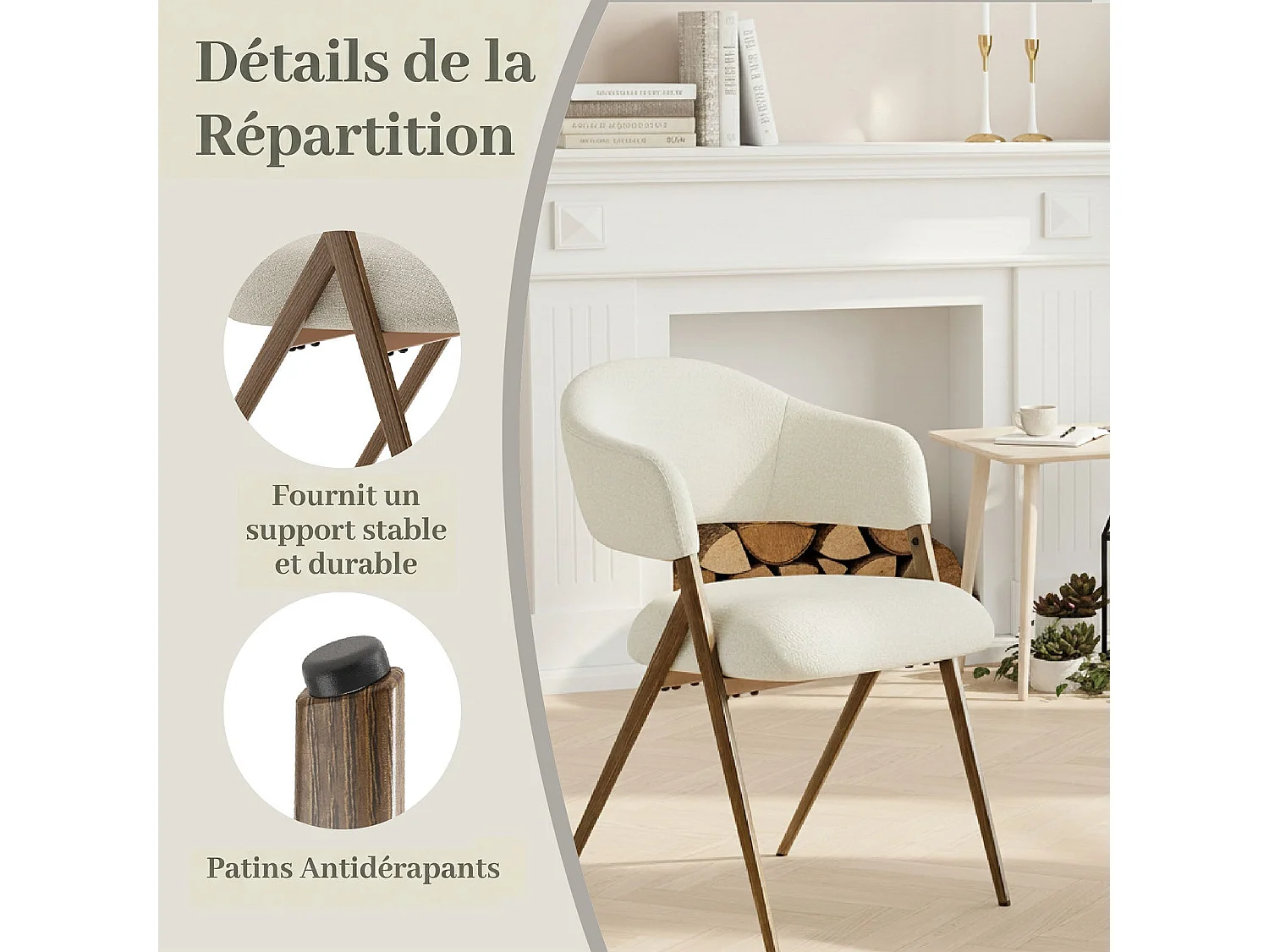Lot de 2 Chaises de Salle à Manger – Design Ergonomique et Confortable, Style Vintage - Beige