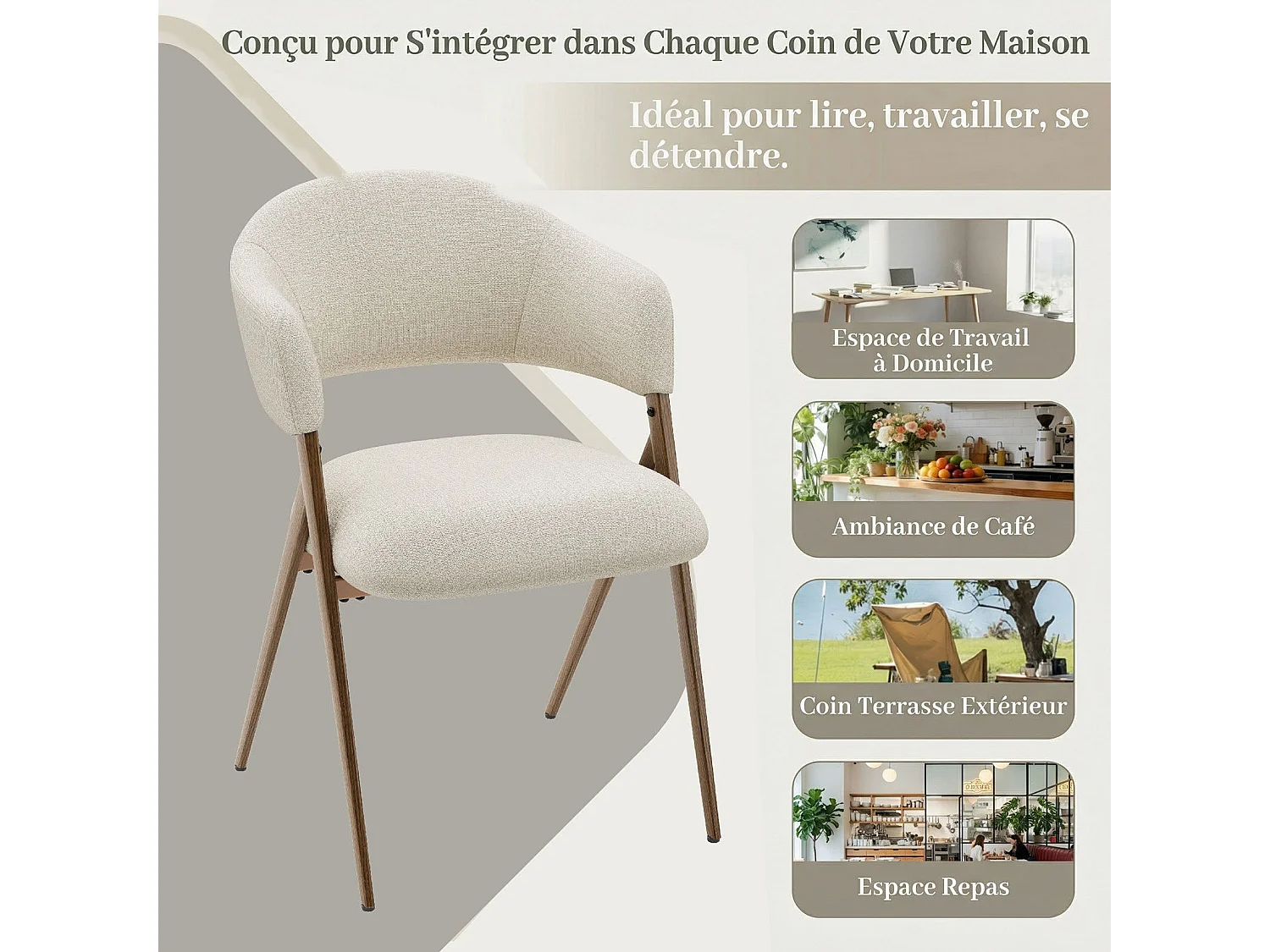 Lot de 2 Chaises de Salle à Manger – Design Ergonomique et Confortable, Style Vintage - Beige