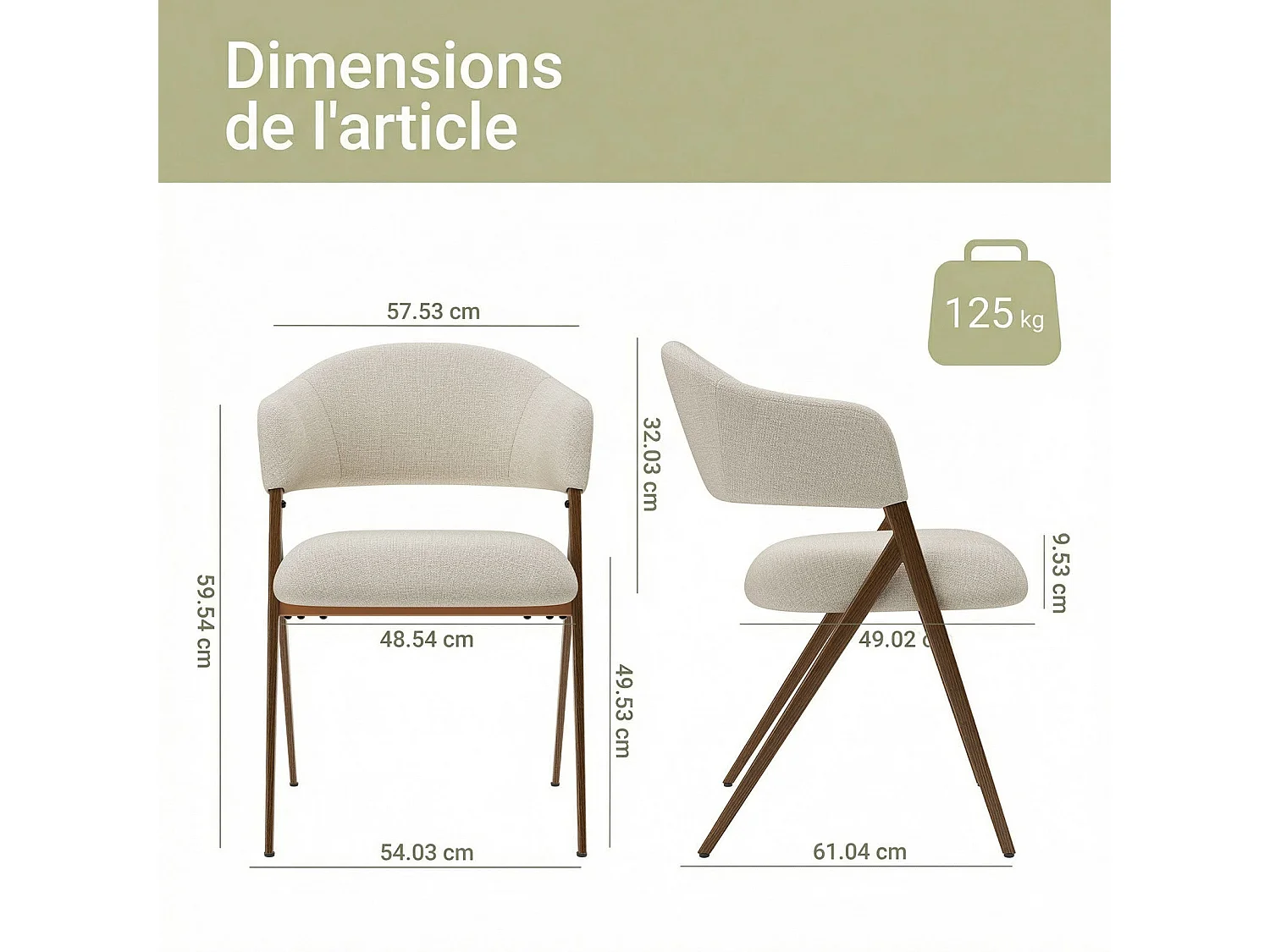Lot de 2 Chaises de Salle à Manger – Design Ergonomique et Confortable, Style Vintage, Tissu Beige