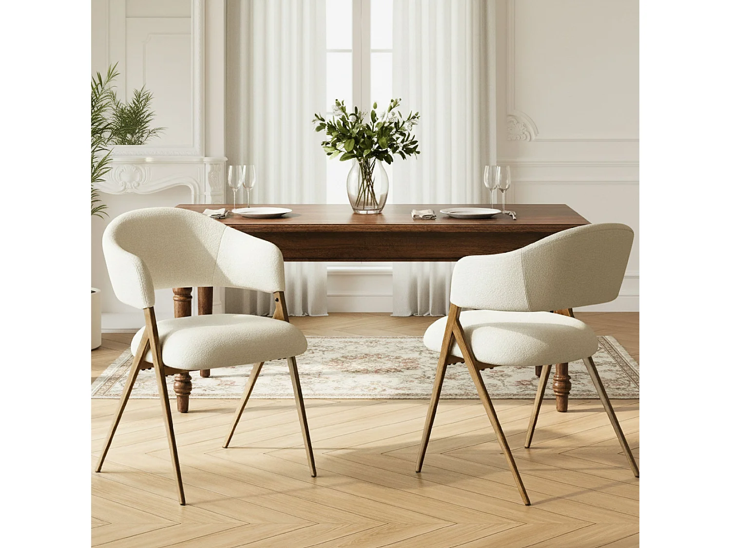 Lot de 2 Chaises de Salle à Manger – Design Ergonomique et Confortable, Style Vintage, Tissu Beige