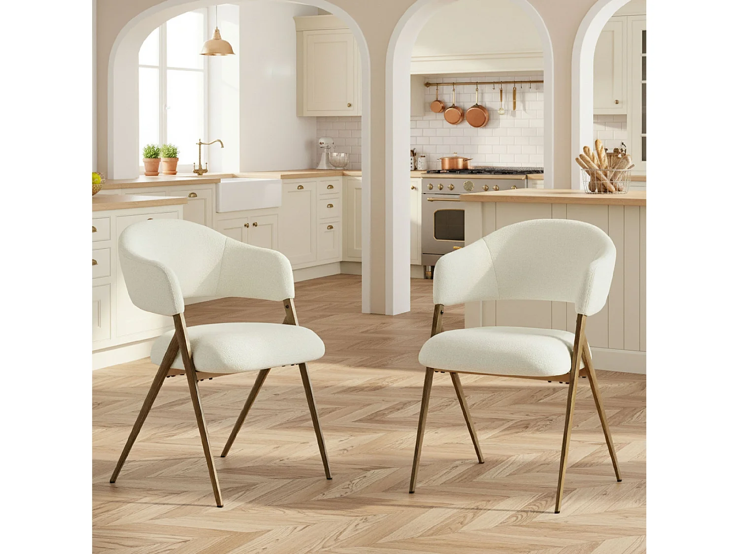 Lot de 2 Chaises de Salle à Manger – Design Ergonomique et Confortable, Style Vintage, Tissu Beige