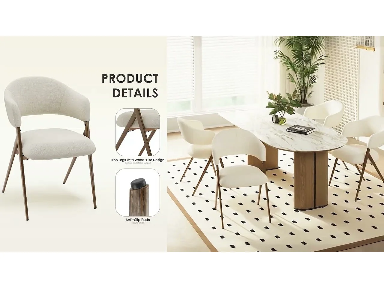 2er-Set Esszimmerstühle – Ergonomisches und komfortables Design, Vintage-Stil, Stoff Beige
