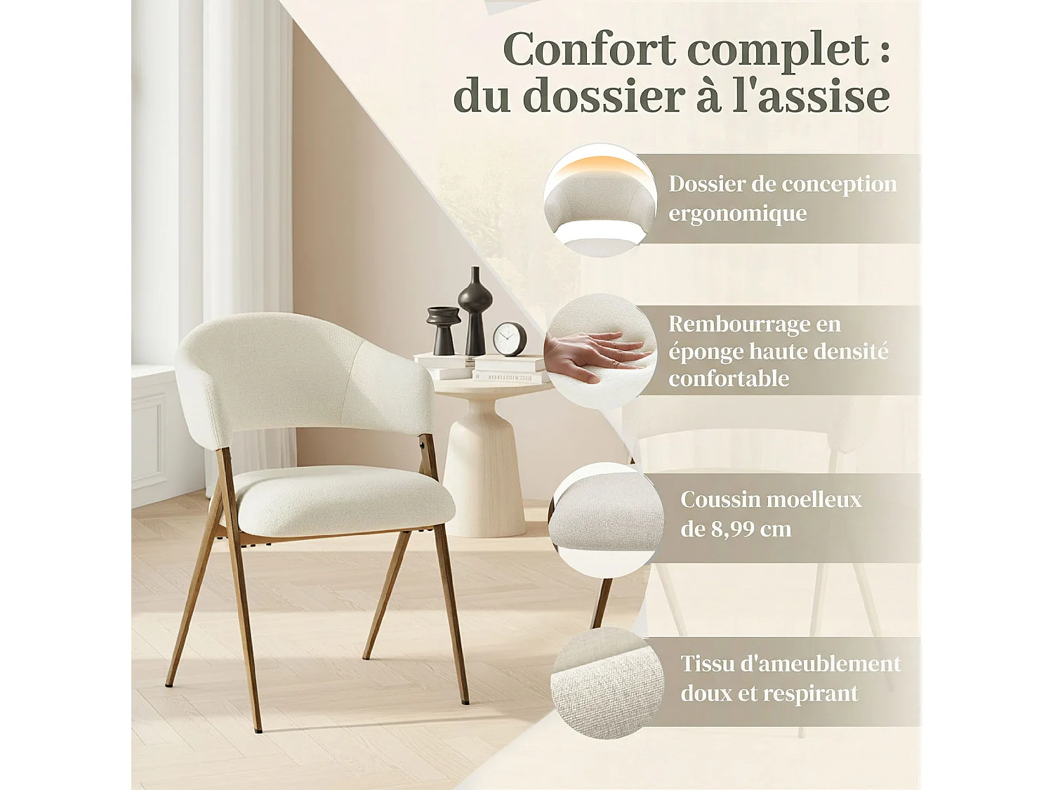 2er-Set Esszimmerstühle – Ergonomisches und komfortables Design, Vintage-Stil, Stoff Beige