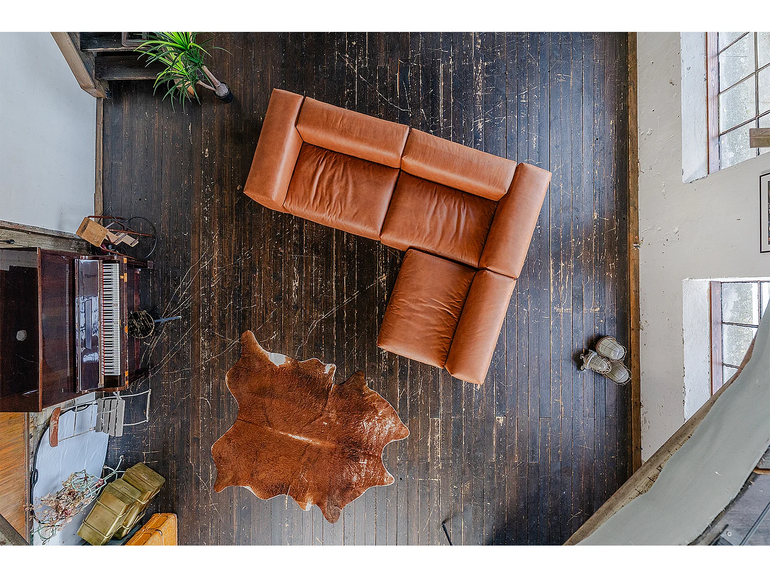 Canapé modulaire - marron Tissu en fibres de cuir - MIA