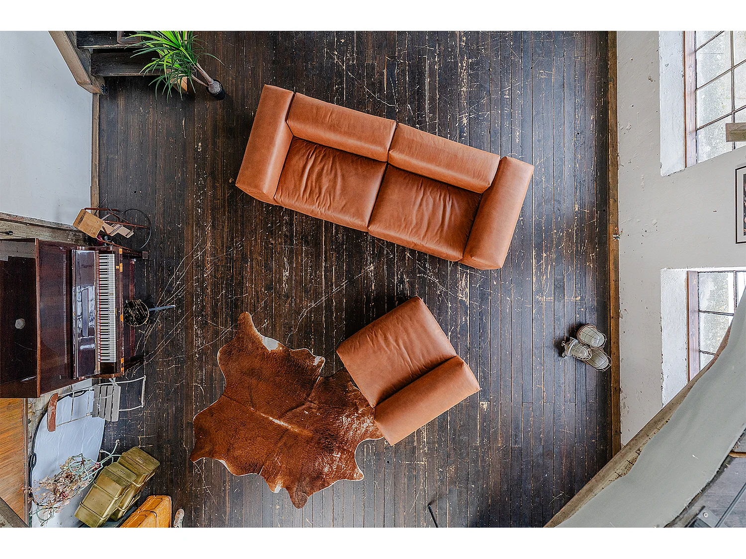 Canapé modulaire - marron Tissu en fibres de cuir - MIA