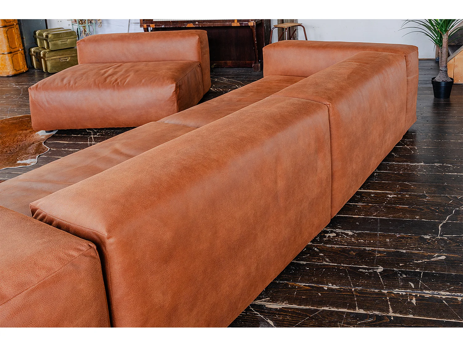 Canapé modulaire - marron Tissu en fibres de cuir - MIA