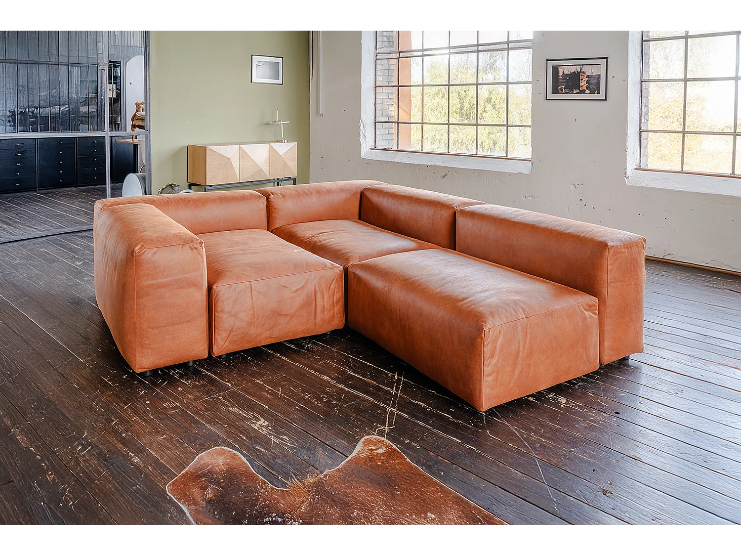 Modulares Sofa - Braun Lederfaserstoff - MIA