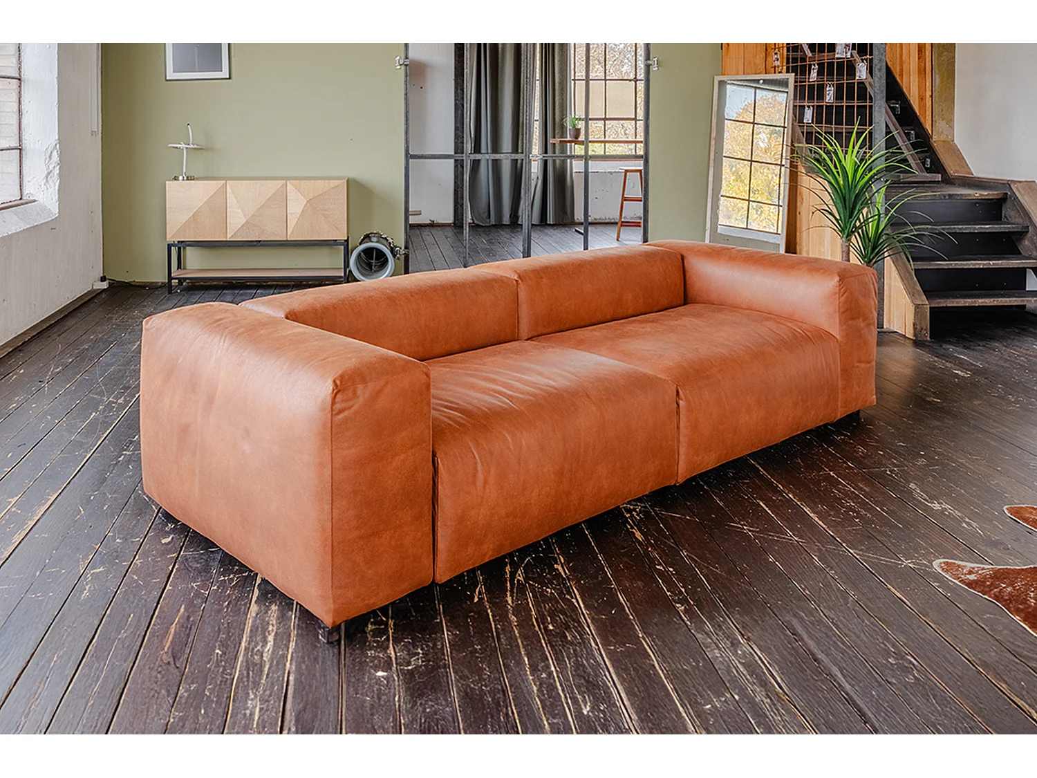 Canapé modulaire - marron Tissu en fibres de cuir - MIA