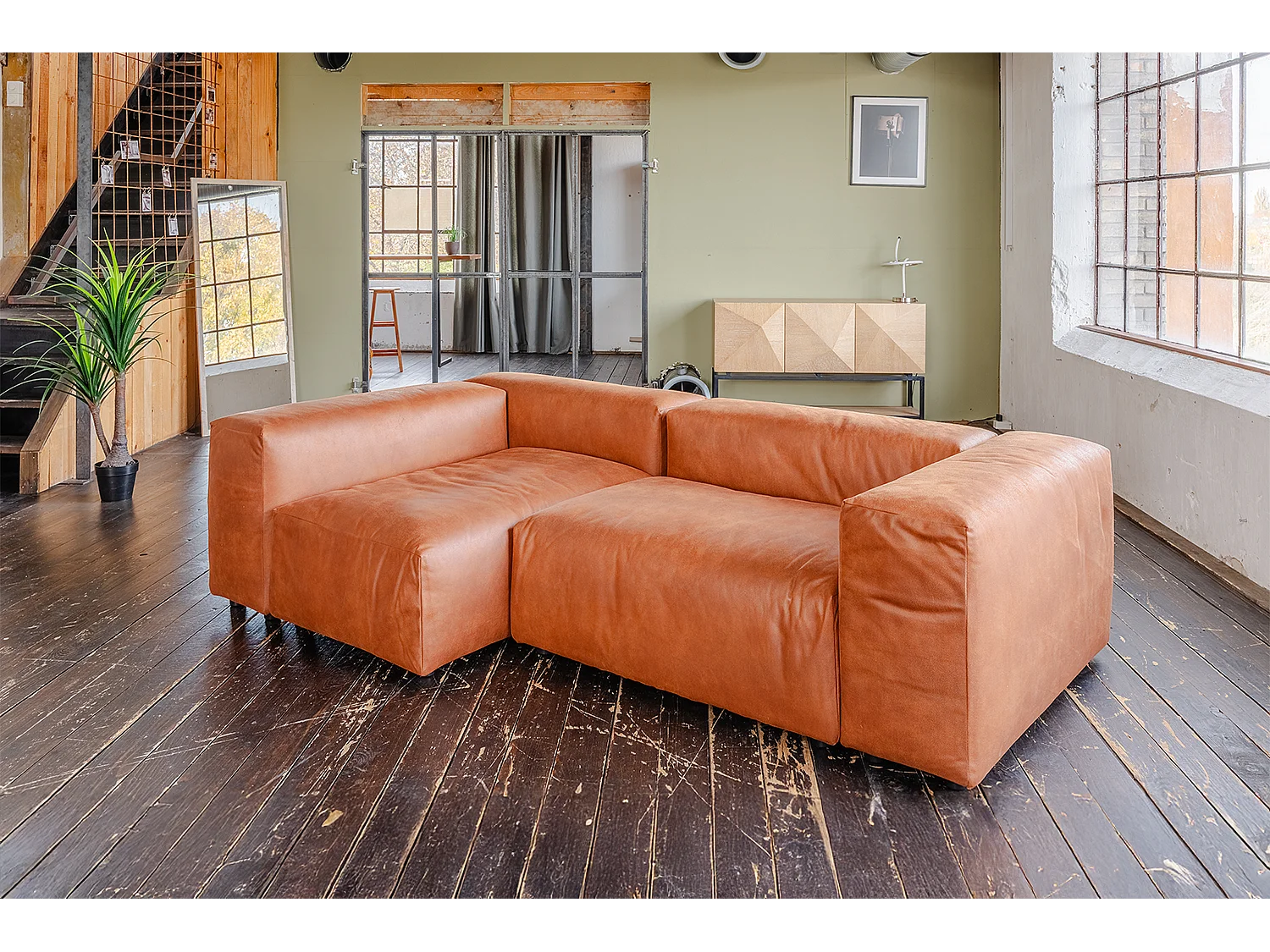 Canapé modulaire - marron Tissu en fibres de cuir - MIA