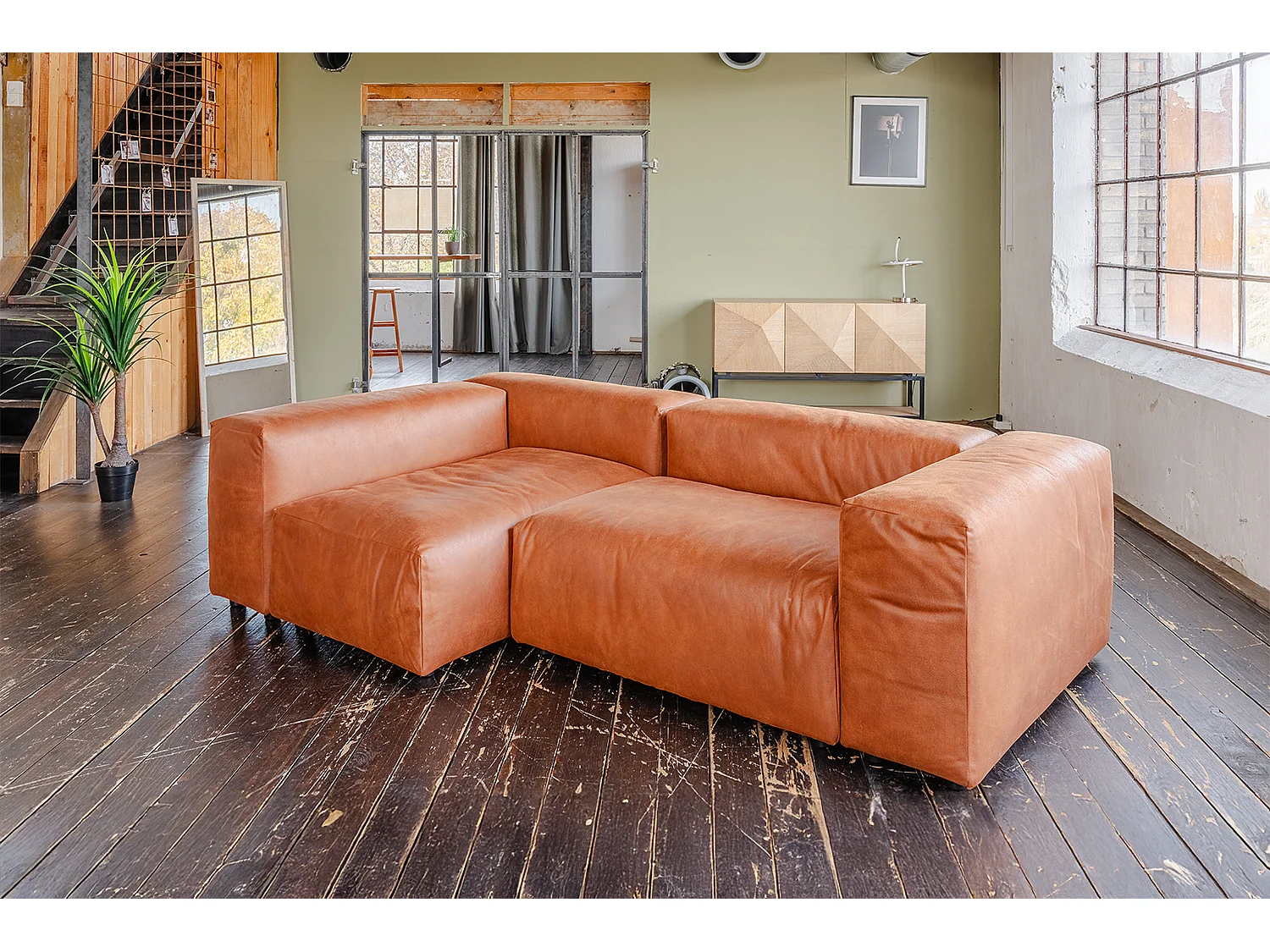 Canapé modulaire - marron Tissu en fibres de cuir - MIA