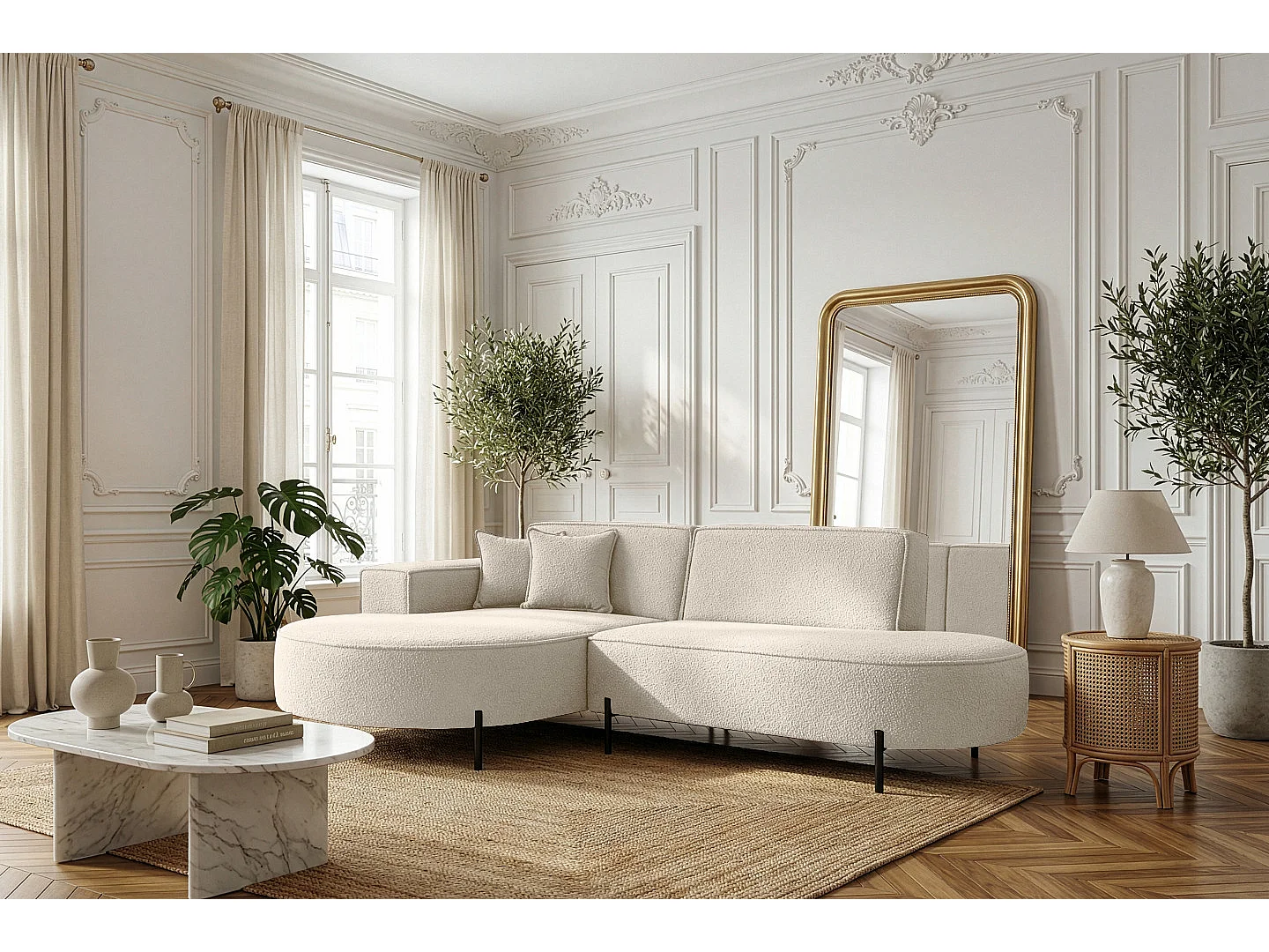 Canapé d'angle Parma Studio Hills, pour salon, tissu Quelle, gauche, crème (02)