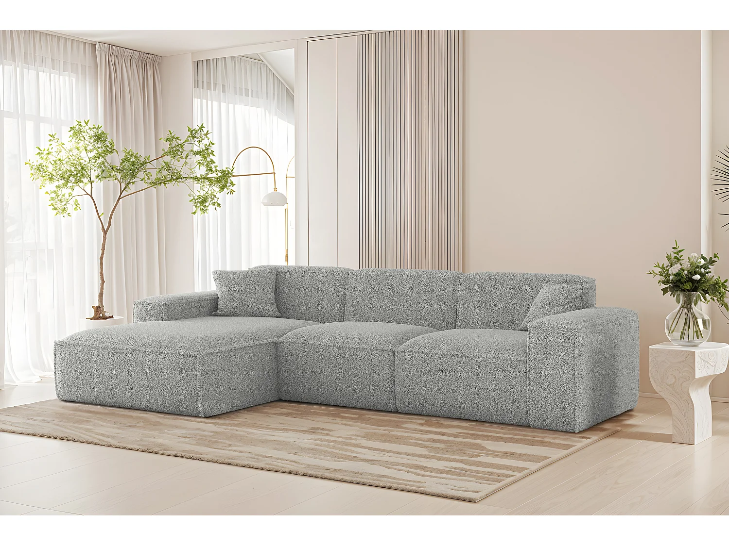 Hoekbank Luga L links Stof Sven 06 lichtgrijs