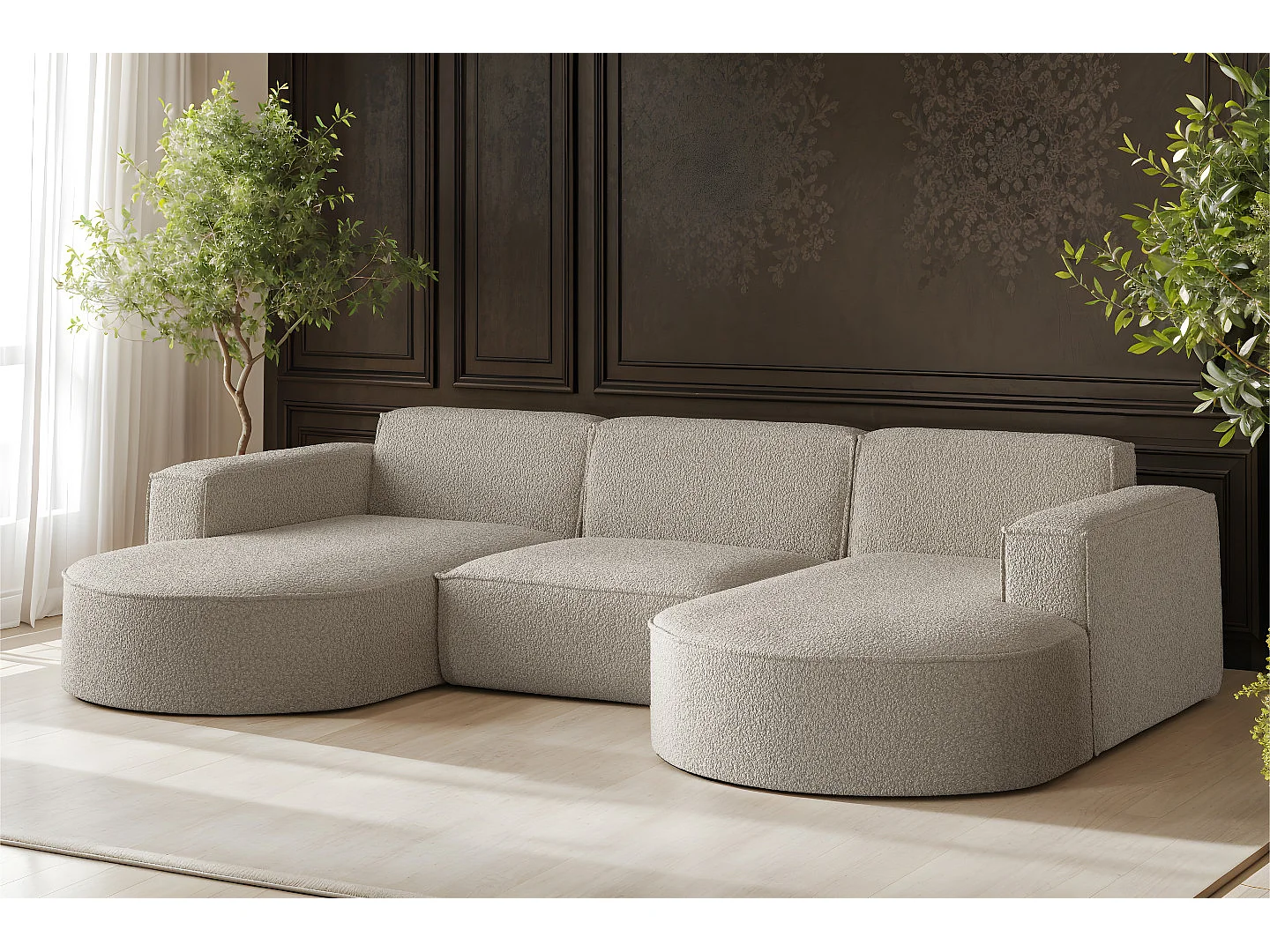 Hoekbank Parma Studio U, voor de woonkamer, stof Quelle, grijsbeige (16)