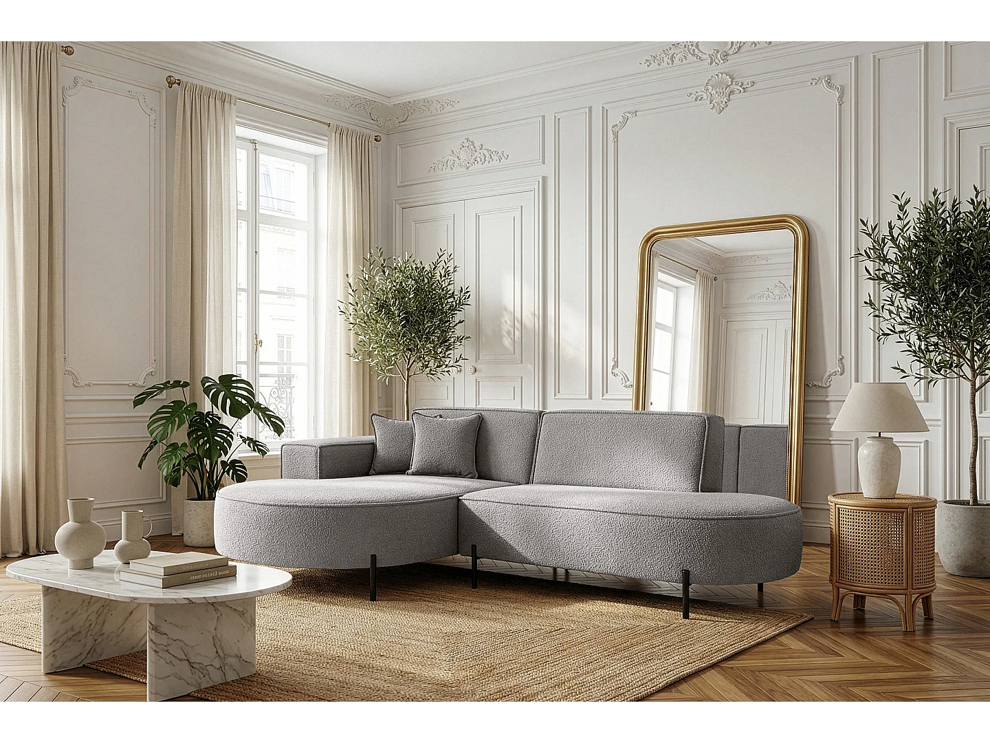 Canapé d'angle Parma Studio Hills pour salon, tissu Quelle gauche gris clair (83)