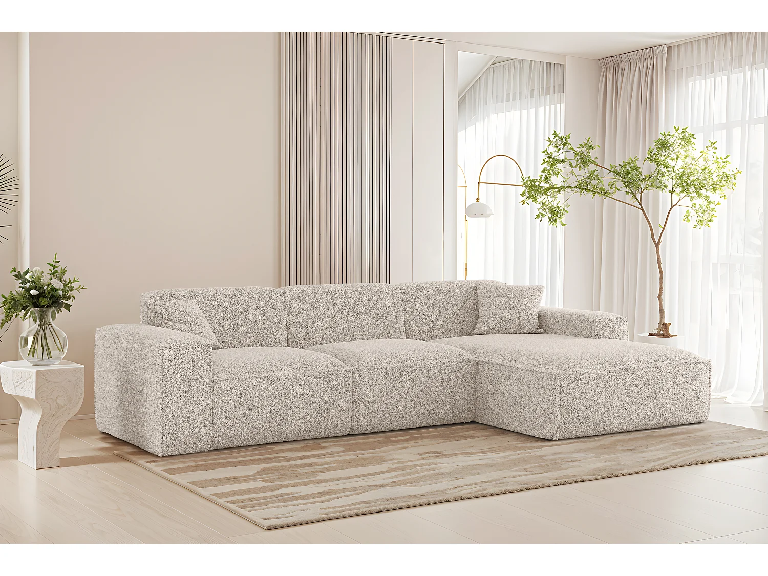 Hoekbank Luga L rechts, stof Sven 22 gebroken wit