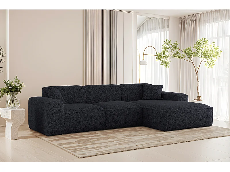 Canapé d'angle Luga L droit, tissu Sven 89 bleu marine