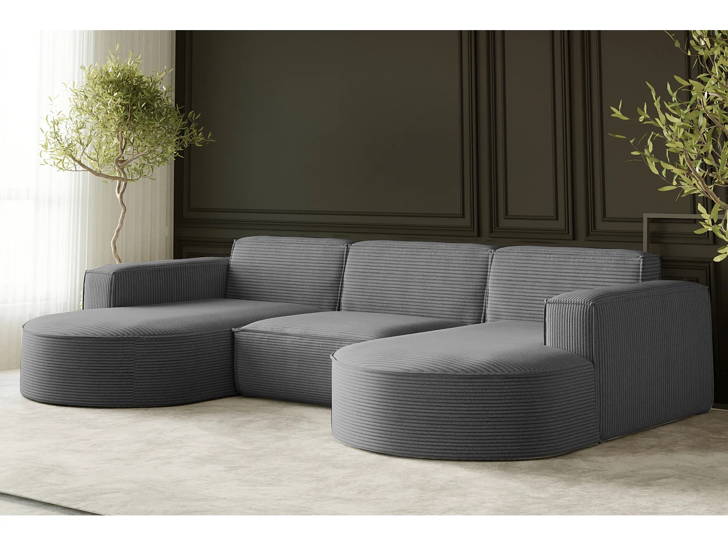 Canapé d'angle Parma Studio U, pour salon, tissu Poso, gris (55)