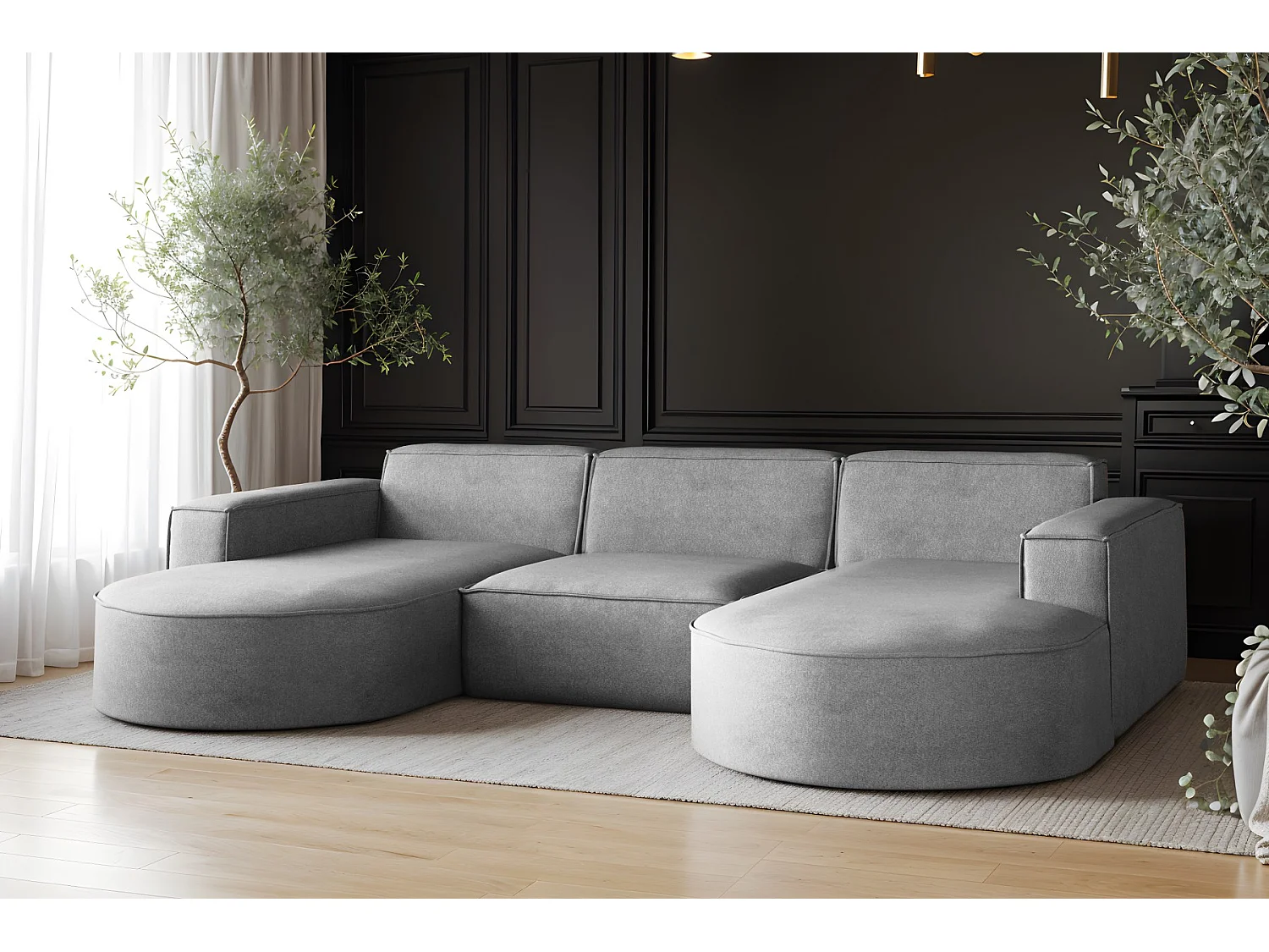 Canapé d'angle Parma Studio U, pour salon, tissu Salvador, gris (17)