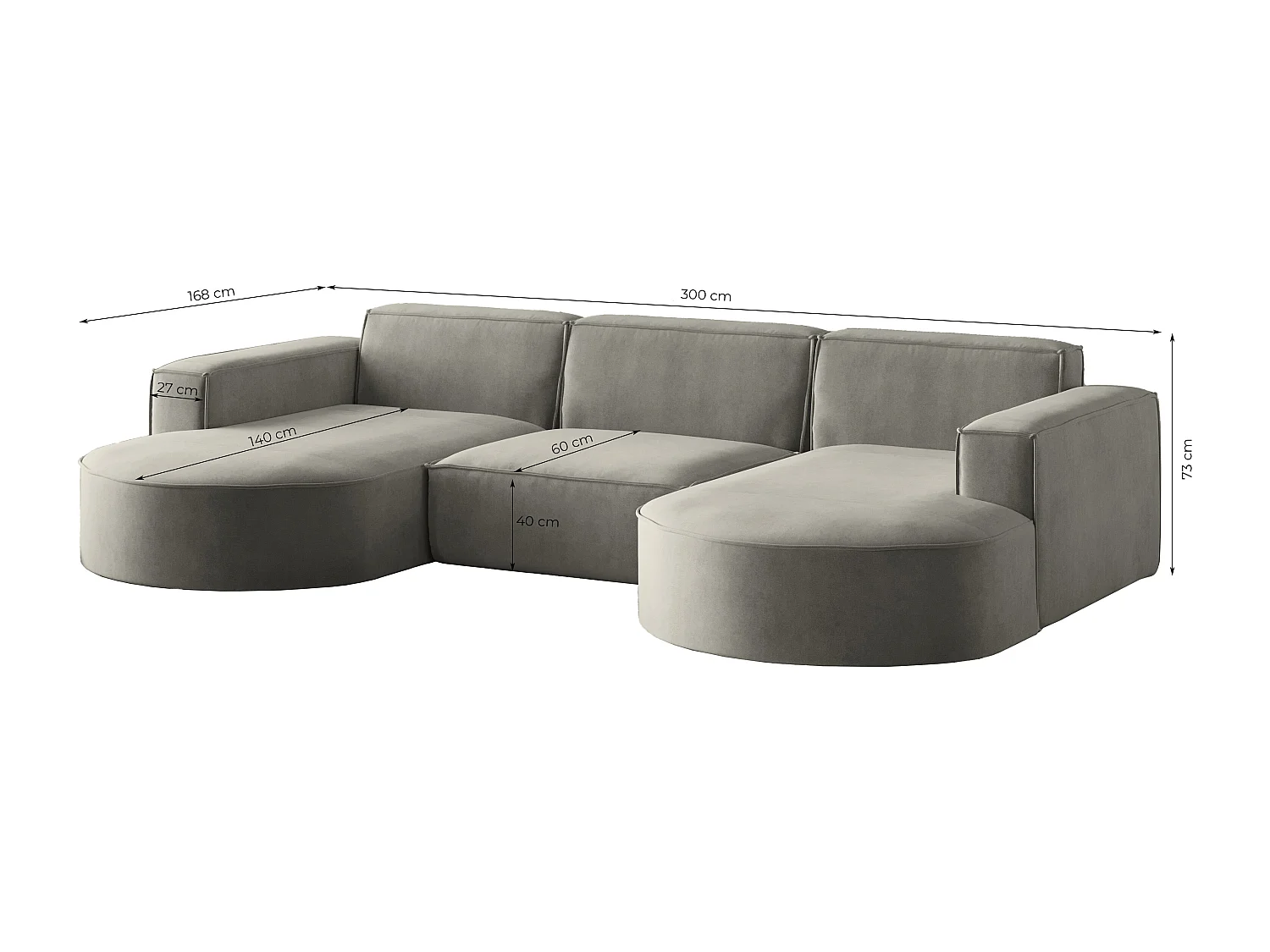 Canapé d'angle Parma Studio U, pour salon, tissu Salvador, gris (17)