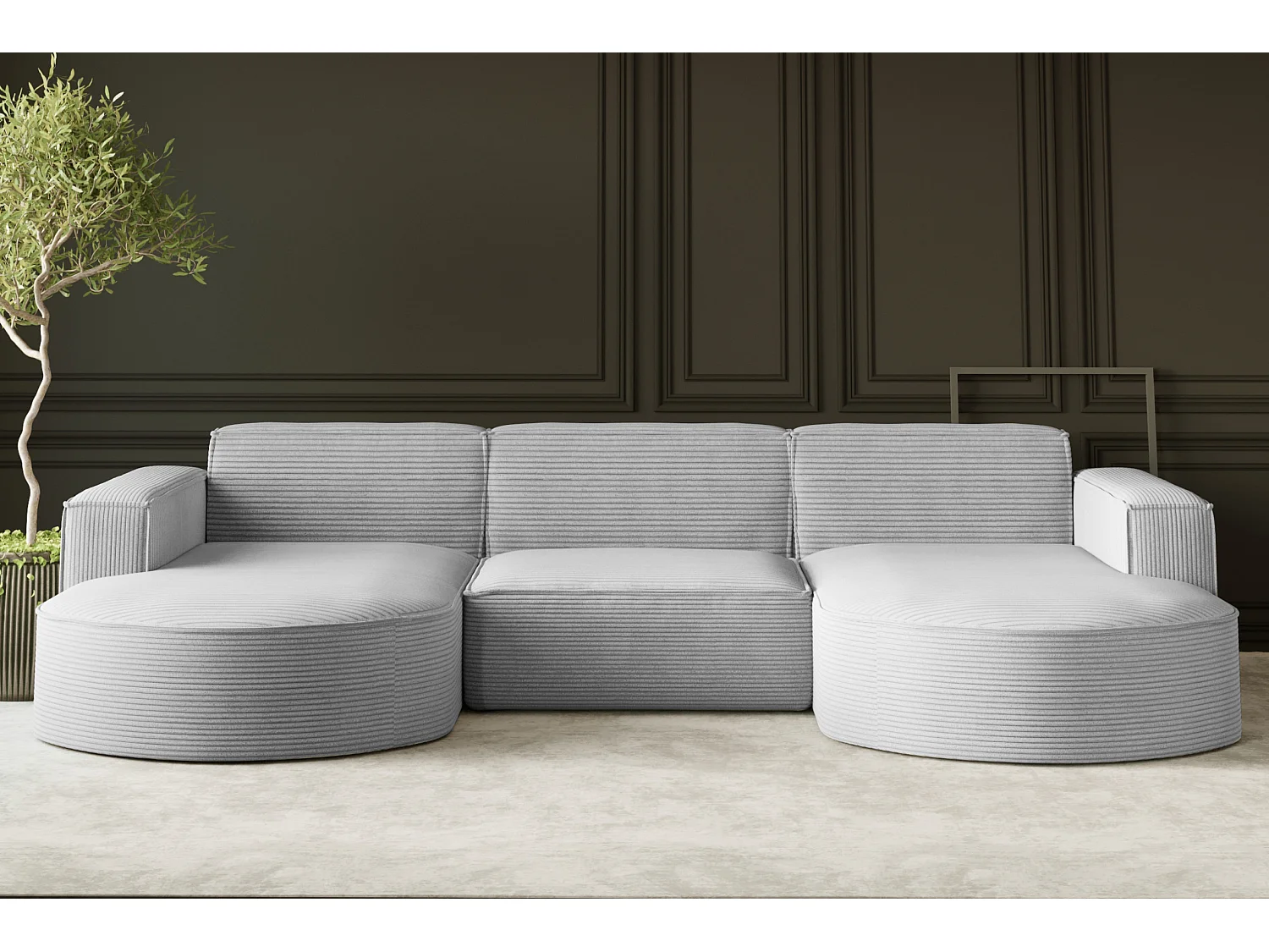 Canapé d'angle Parma Studio U, pour salon, tissu Poso, gris clair (110)