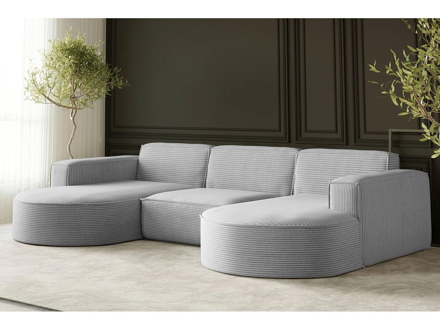 Canapé d'angle Parma Studio U, pour salon, tissu Poso, gris clair (110)